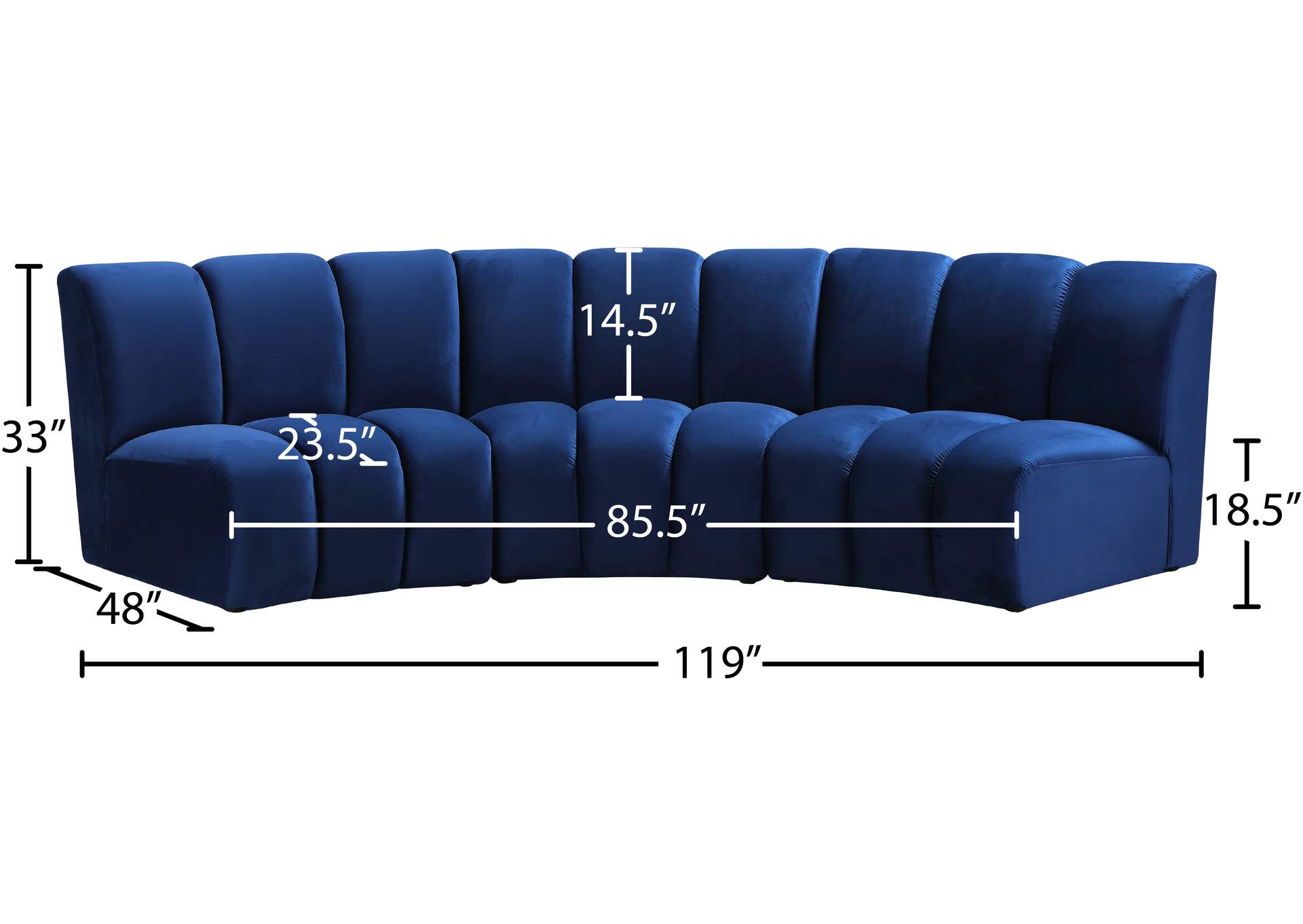 Infinity Navy Velvet 3 Piece Modular Sectional,Meridian Furniture