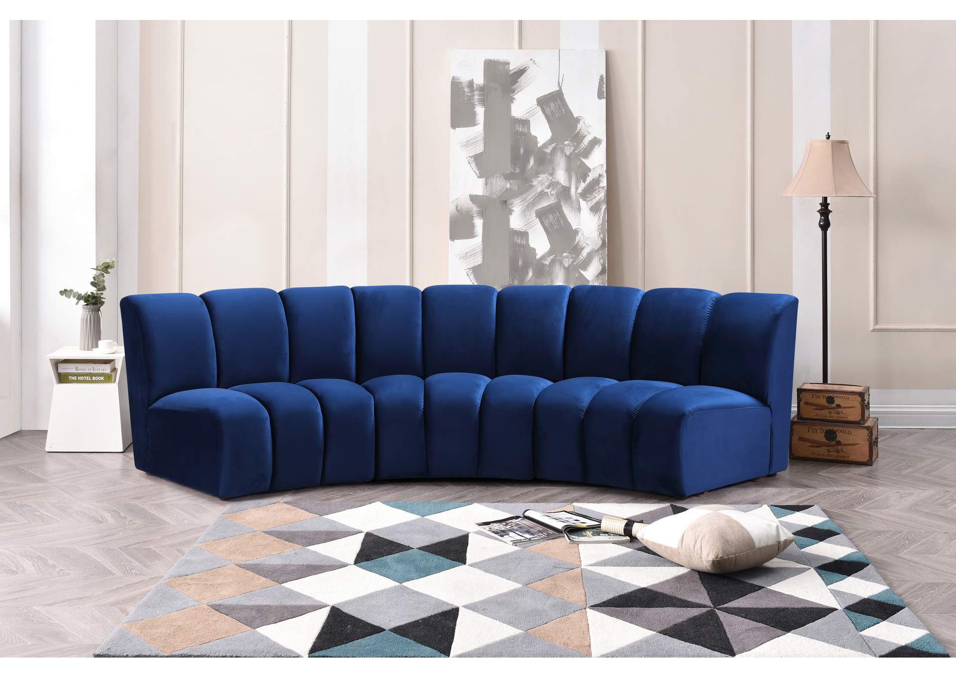 Infinity Navy Velvet 3 Piece Modular Sectional,Meridian Furniture