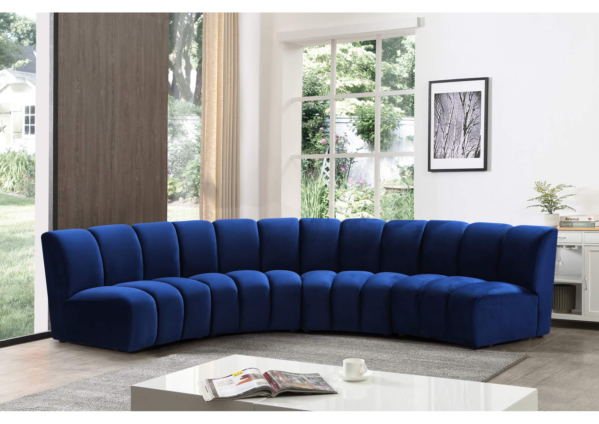 Infinity Navy Velvet 4 Piece Modular Sectional,Meridian Furniture