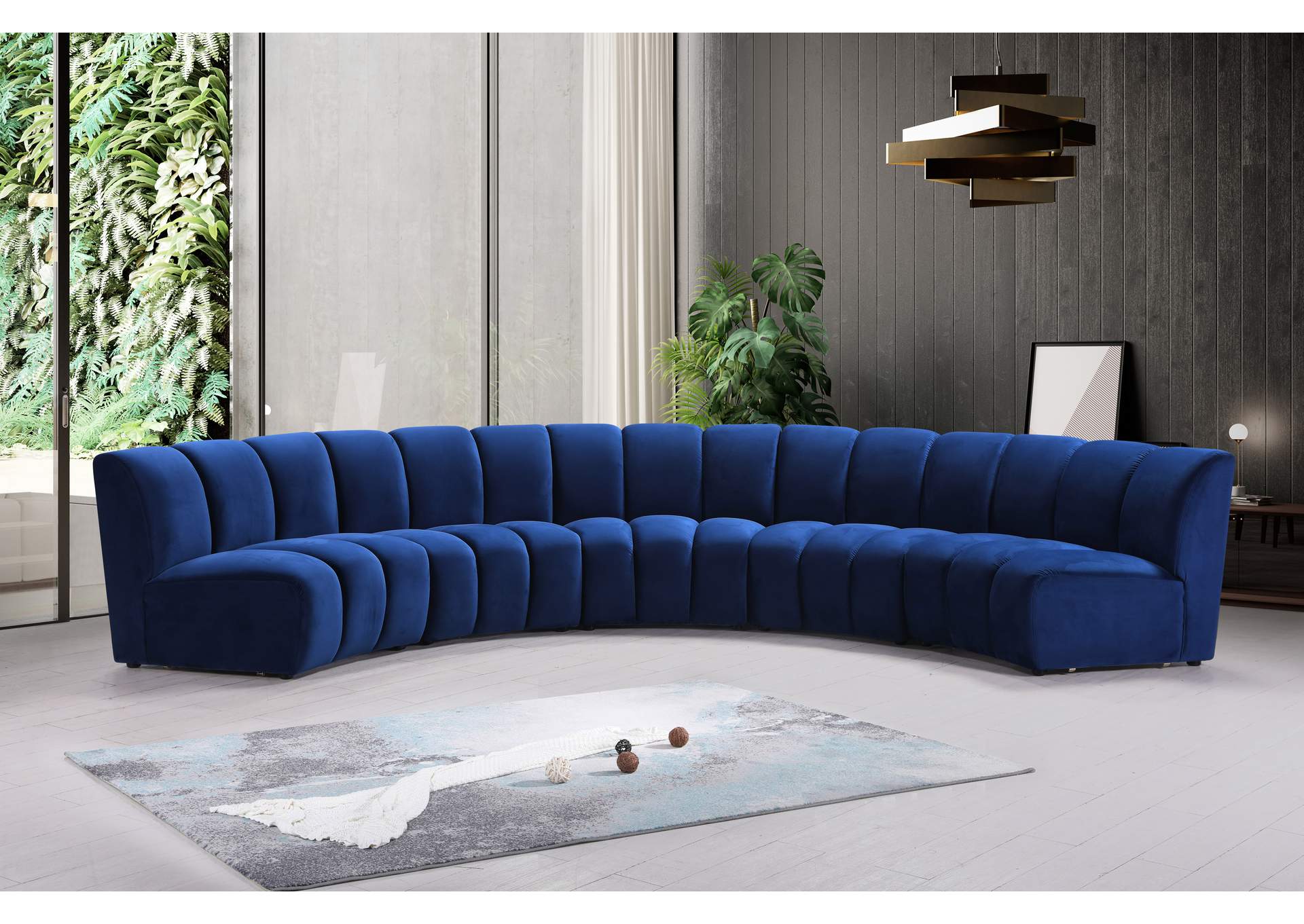 Infinity Navy Velvet 5 Piece Modular Sectional,Meridian Furniture