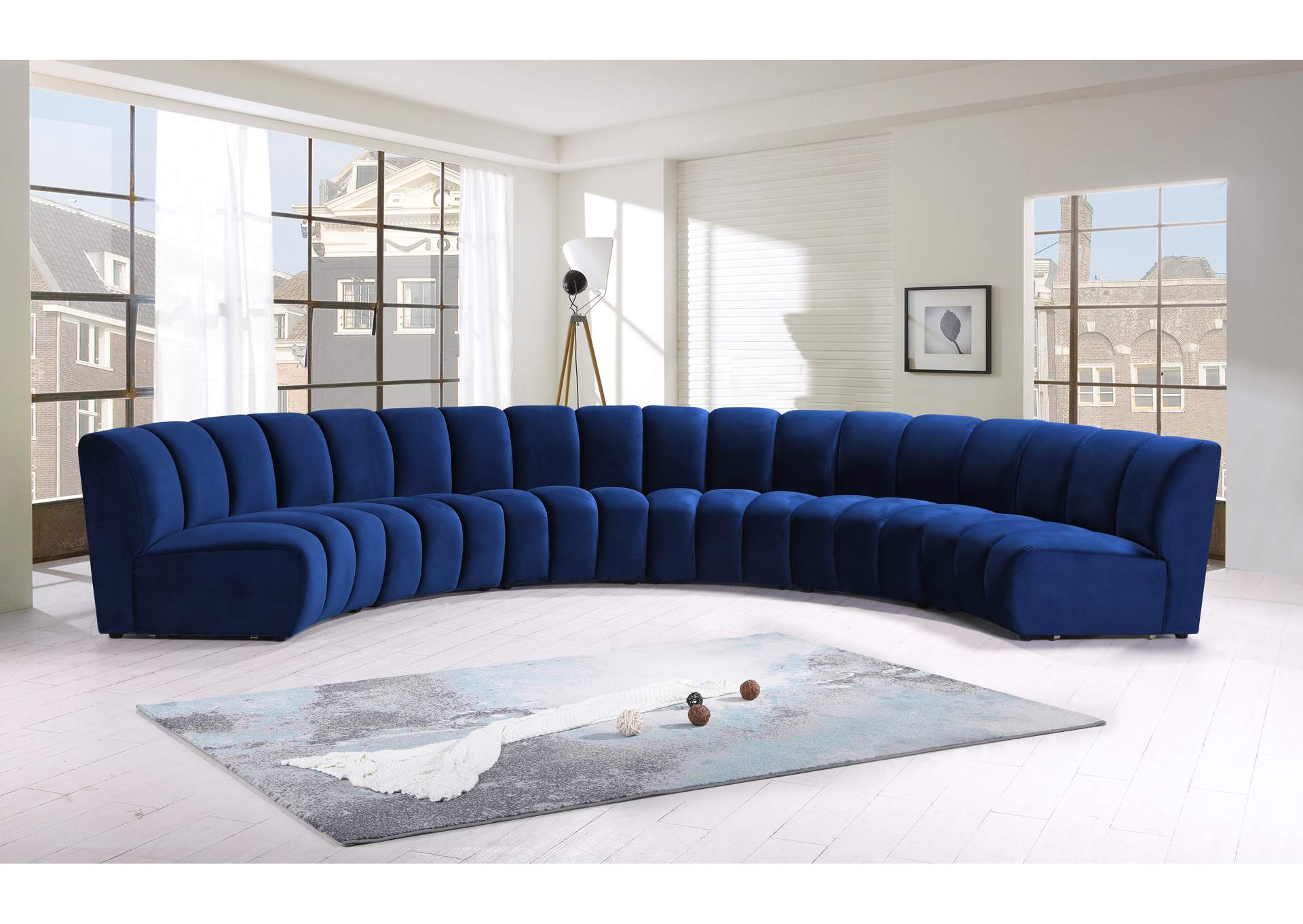 Infinity Navy Velvet 6 Piece . Modular Sectional,Meridian Furniture