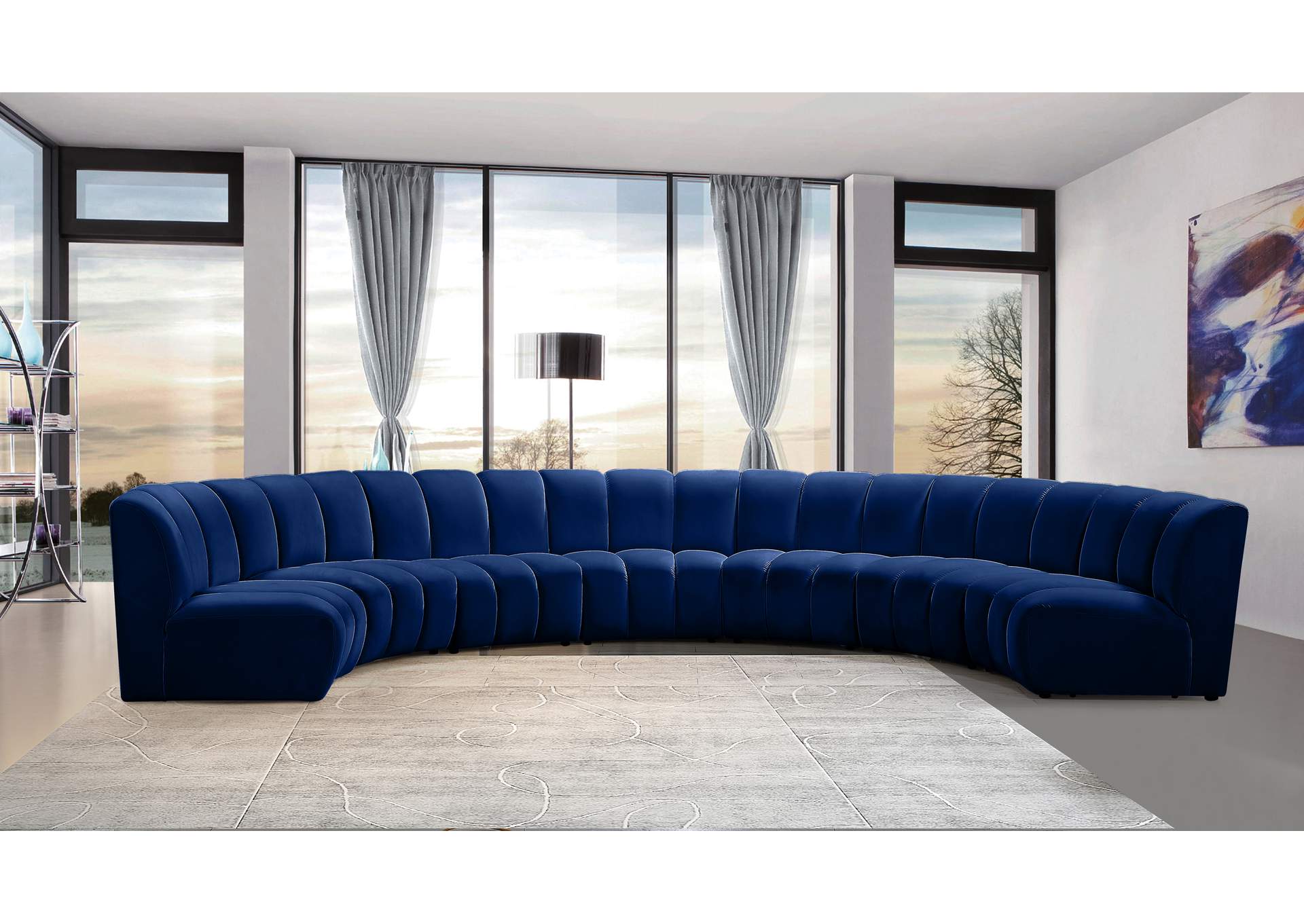 Infinity Navy Velvet 7 Piece Modular Sectional,Meridian Furniture