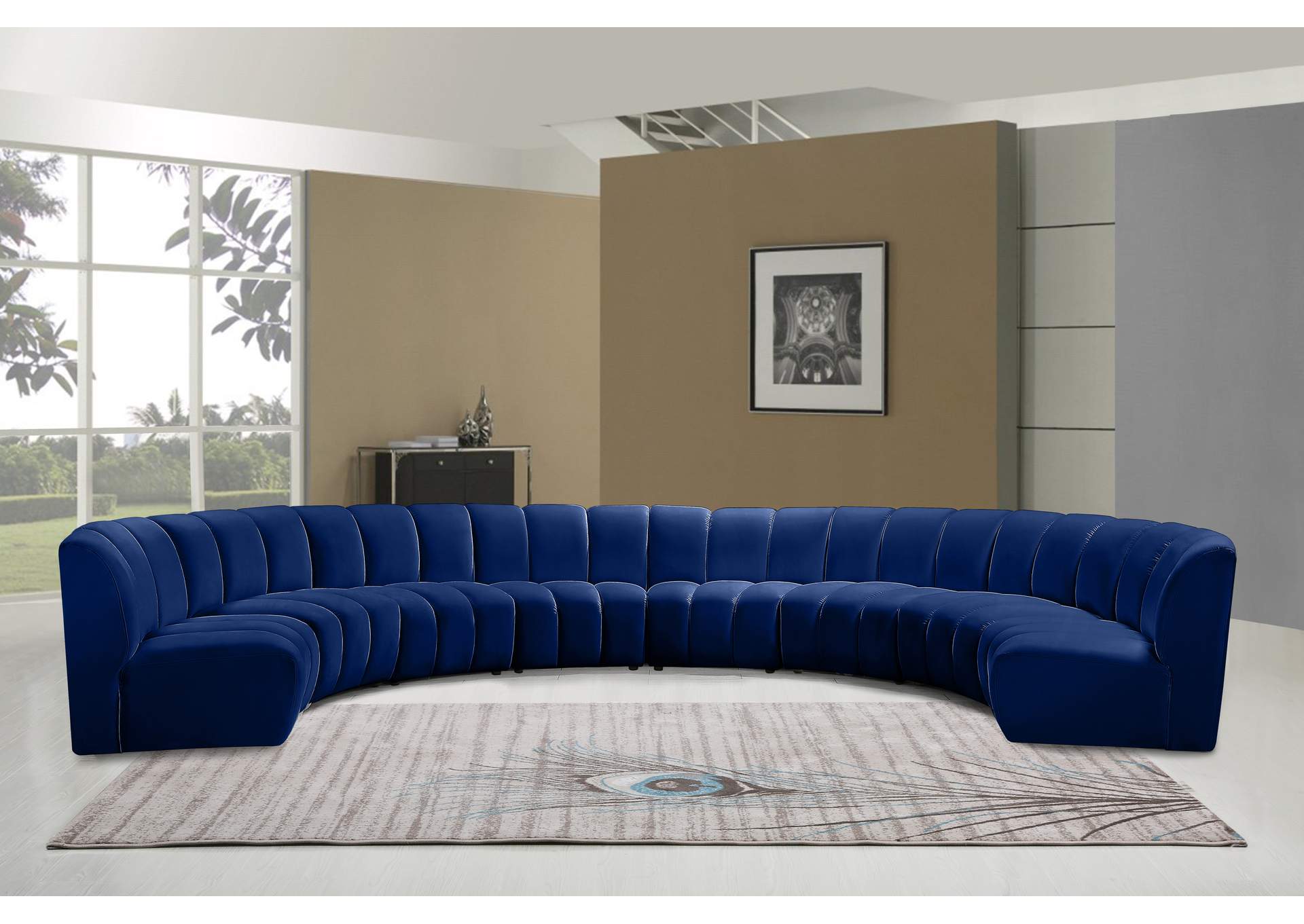 Infinity Navy Velvet 8 Piece Modular Sectional,Meridian Furniture