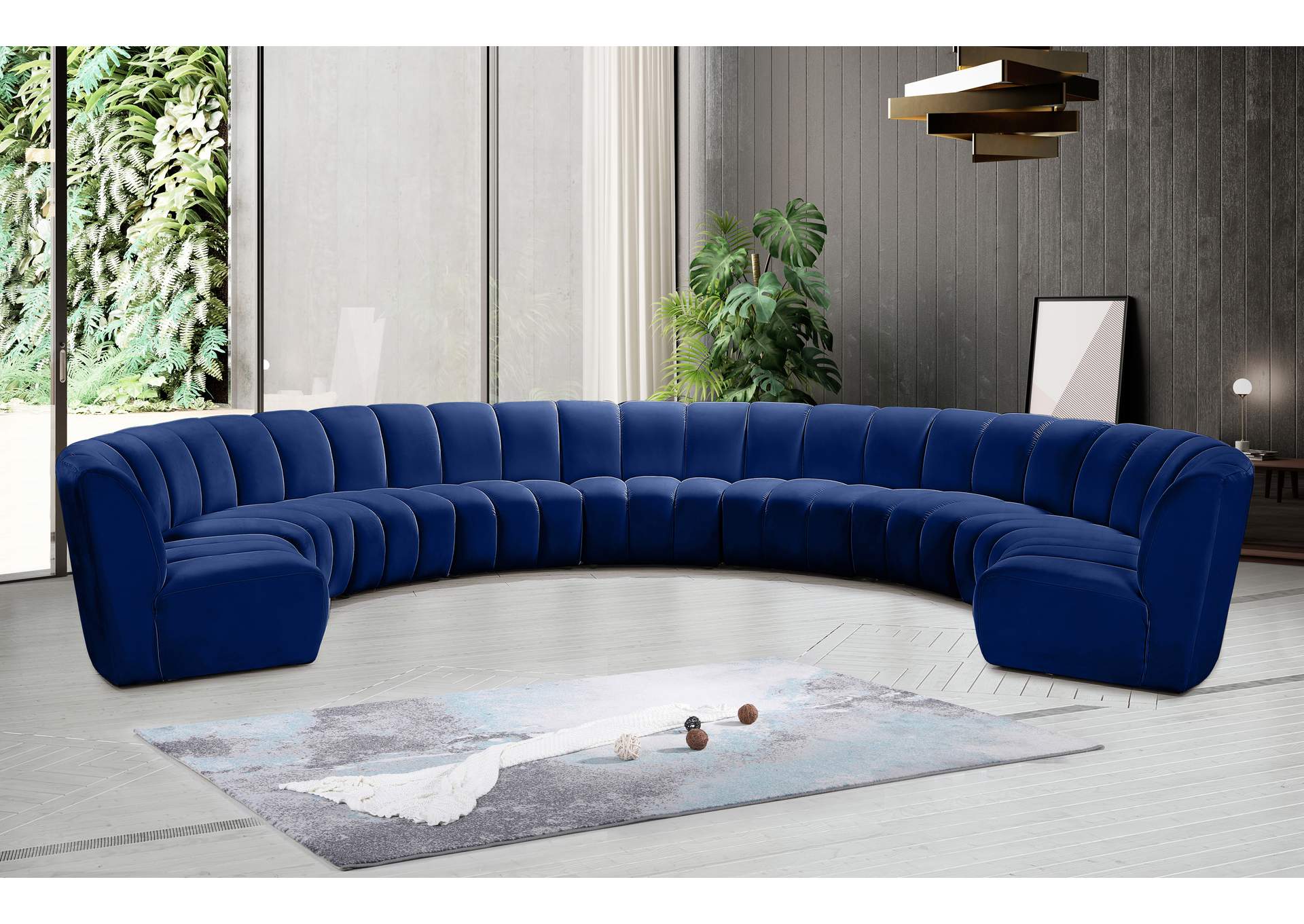 Infinity Navy Velvet 9 Piece Modular Sectional,Meridian Furniture