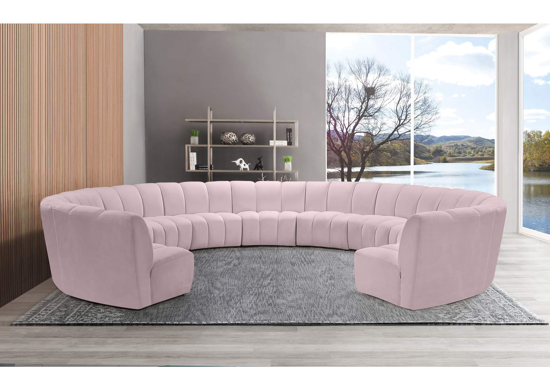 Infinity Pink Velvet 11 Piece Modular Sectional,Meridian Furniture