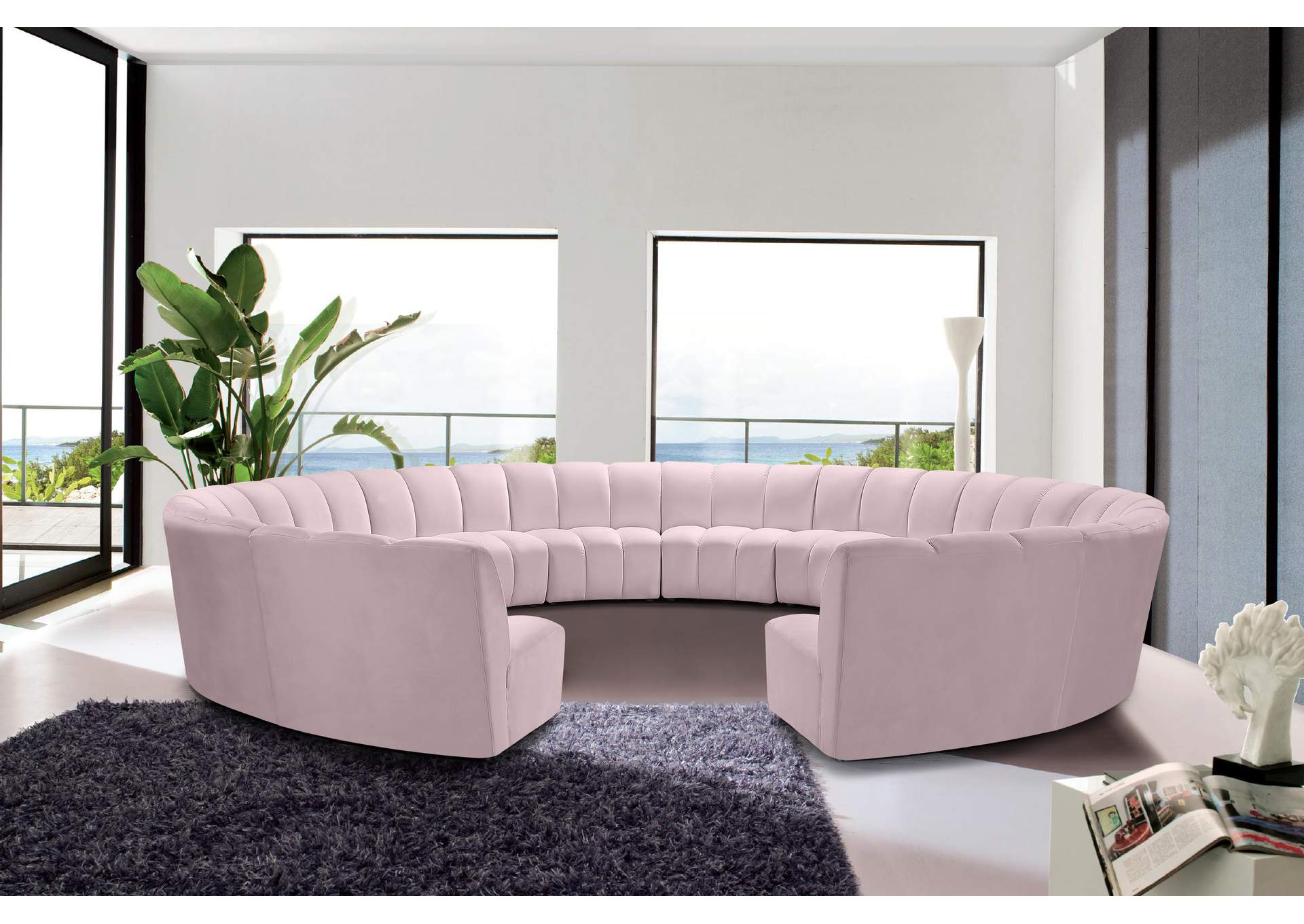 Infinity Pink Velvet 12 Piece Modular Sectional,Meridian Furniture