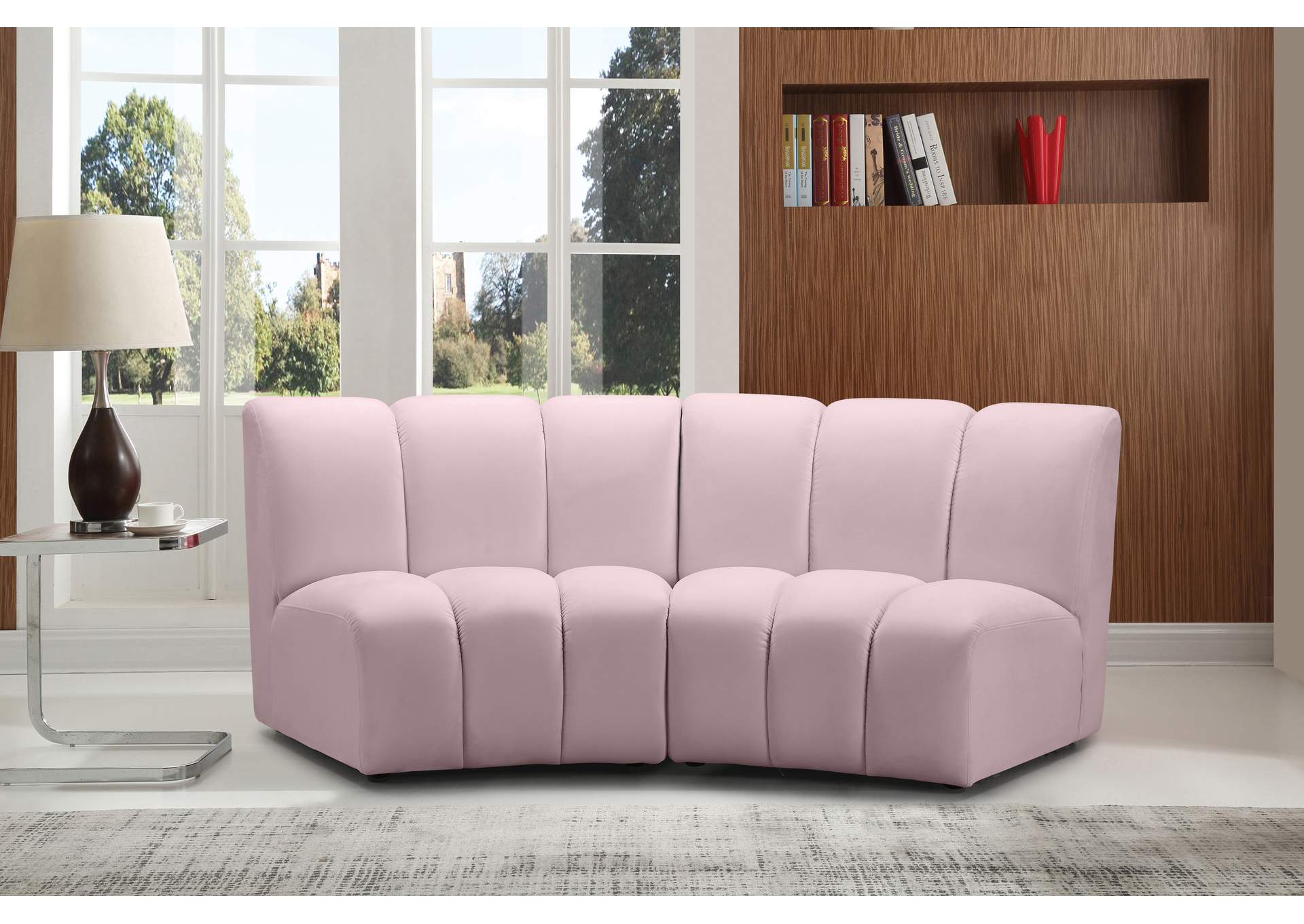 Infinity Pink Velvet 2 Piece Modular Sectional,Meridian Furniture