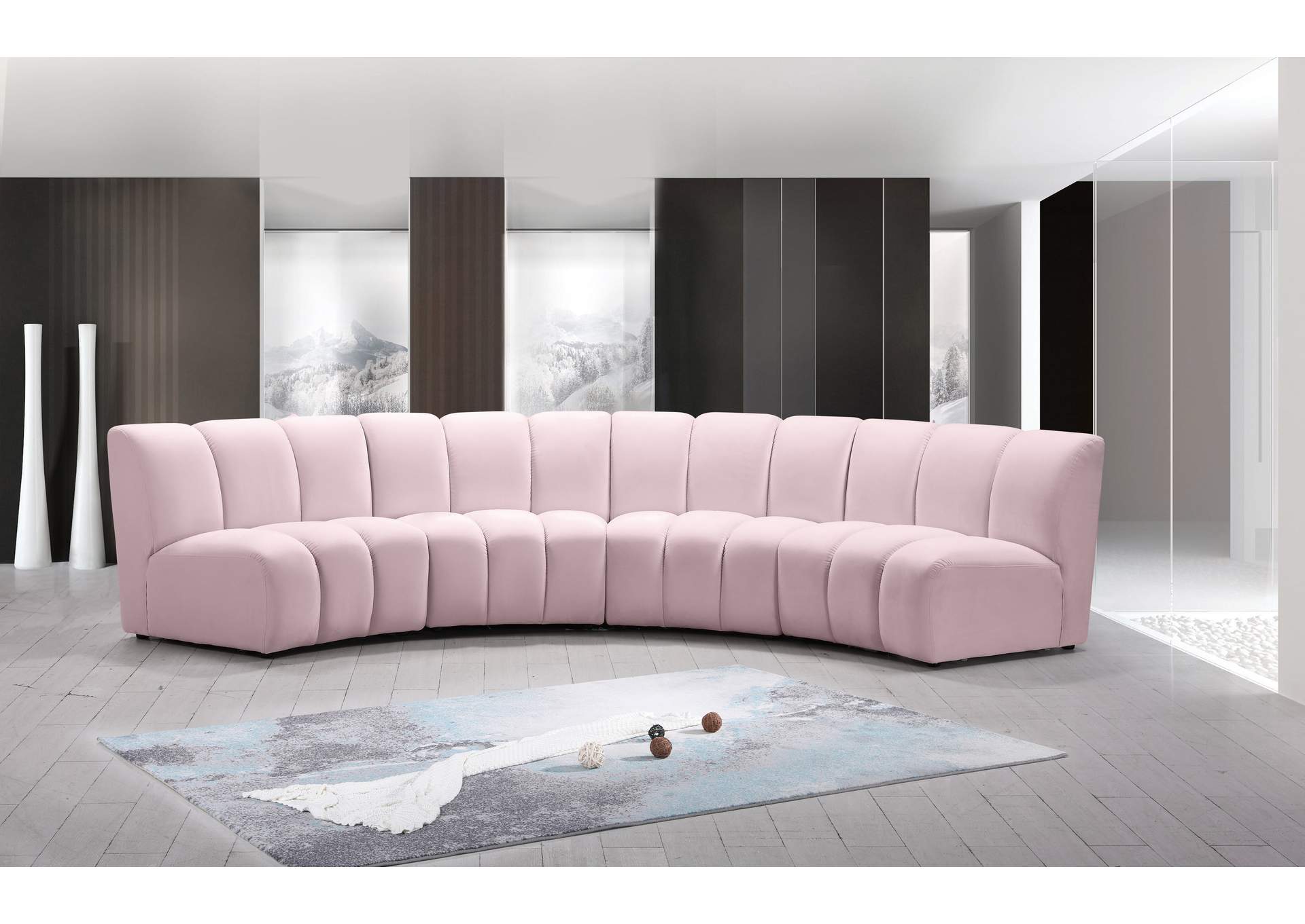 Infinity Pink Velvet 4 Piece Modular Sectional,Meridian Furniture