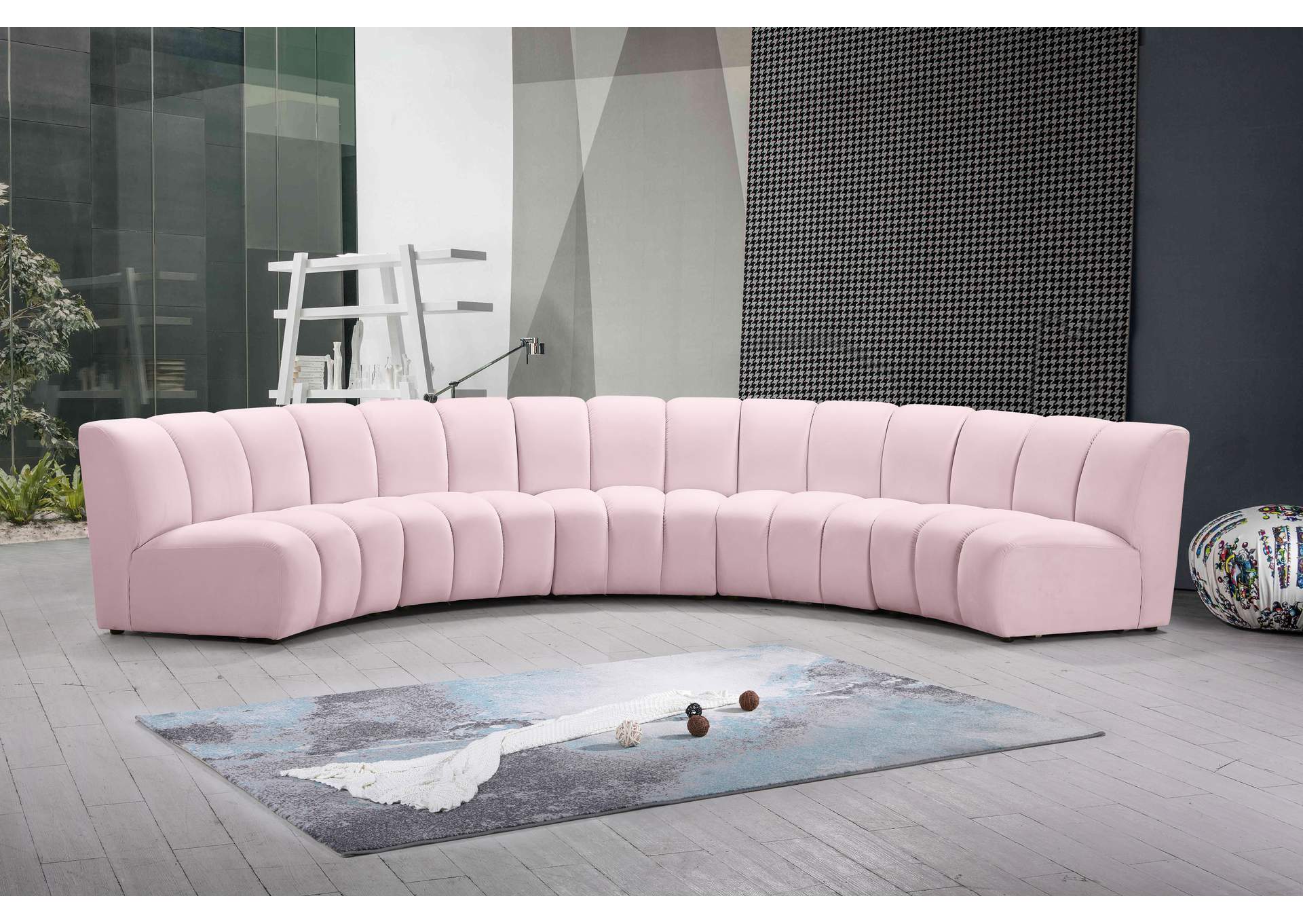 Infinity Pink Velvet 5 Piece Modular Sectional,Meridian Furniture