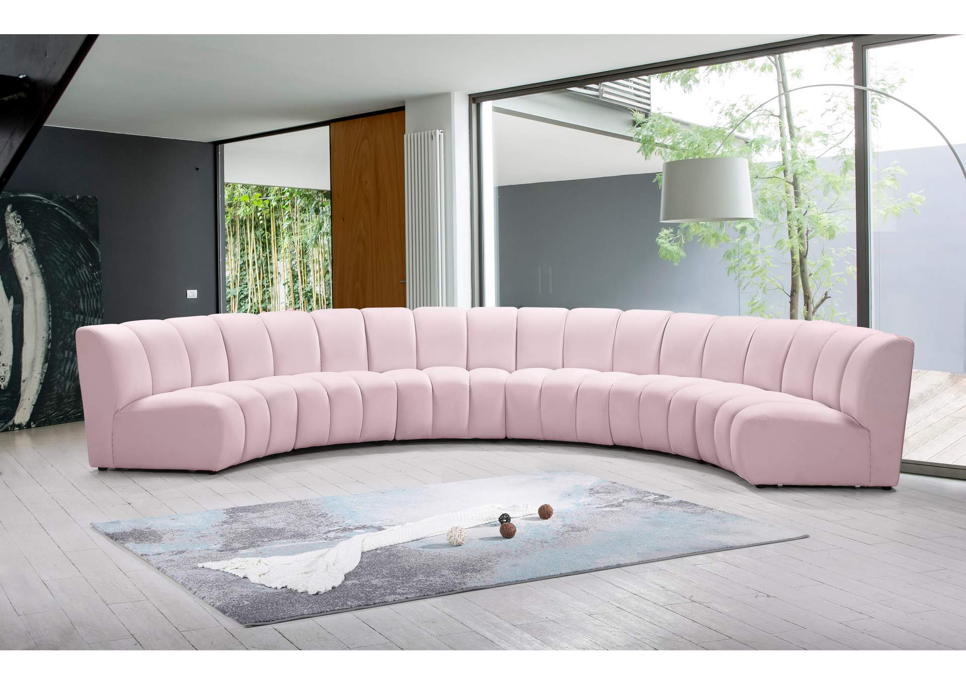 Infinity Pink Velvet 6 Piece . Modular Sectional,Meridian Furniture