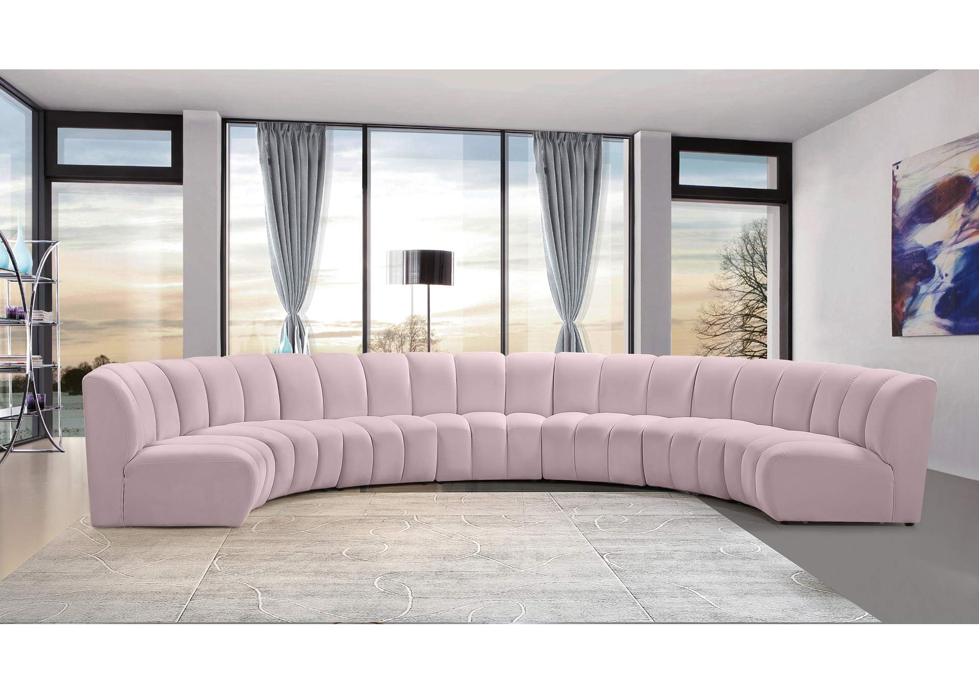 Infinity Pink Velvet 7 Piece Modular Sectional,Meridian Furniture