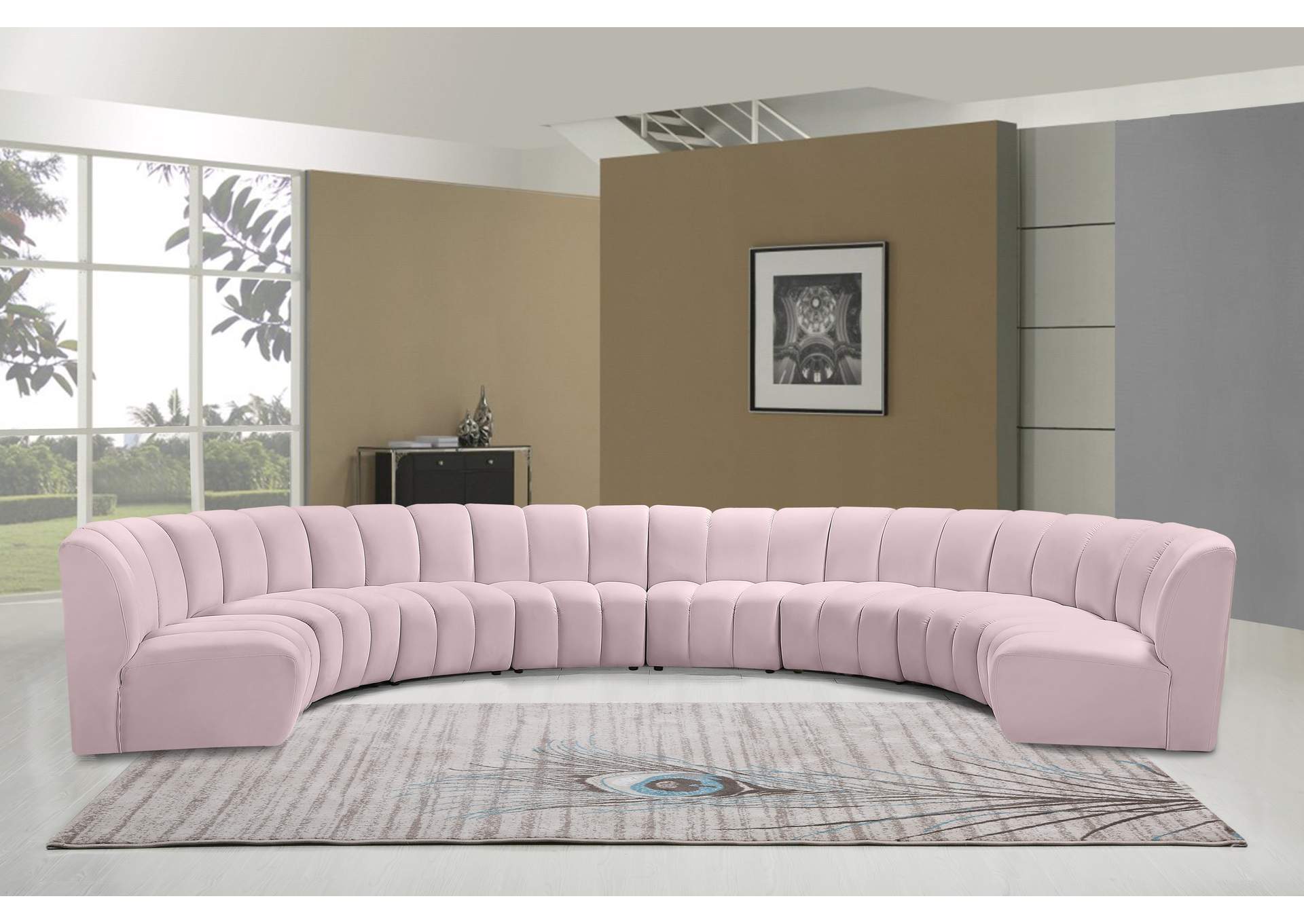 Infinity Pink Velvet 8 Piece Modular Sectional,Meridian Furniture