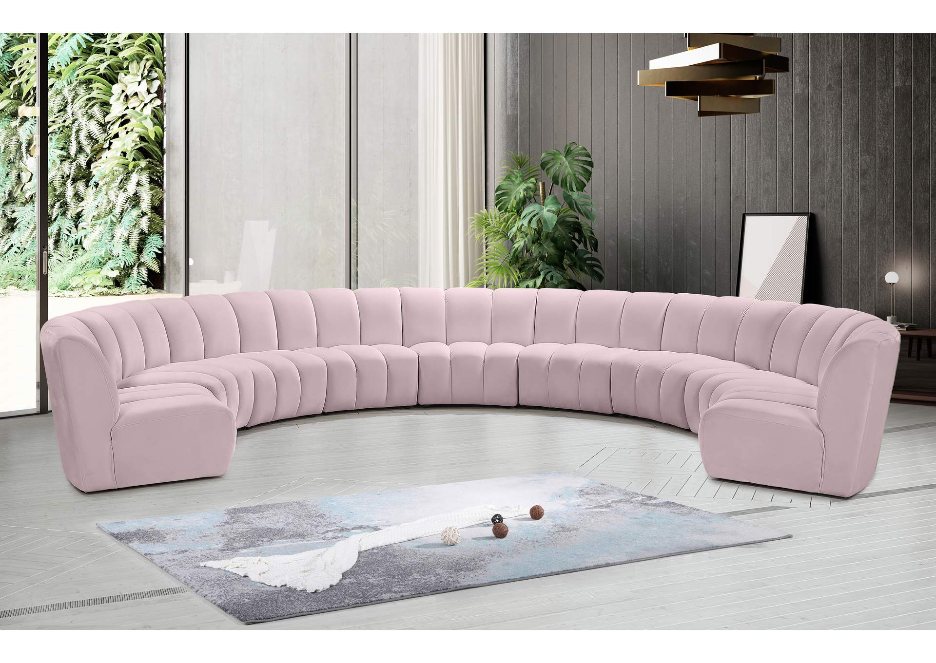 Infinity Pink Velvet 9 Piece Modular Sectional,Meridian Furniture