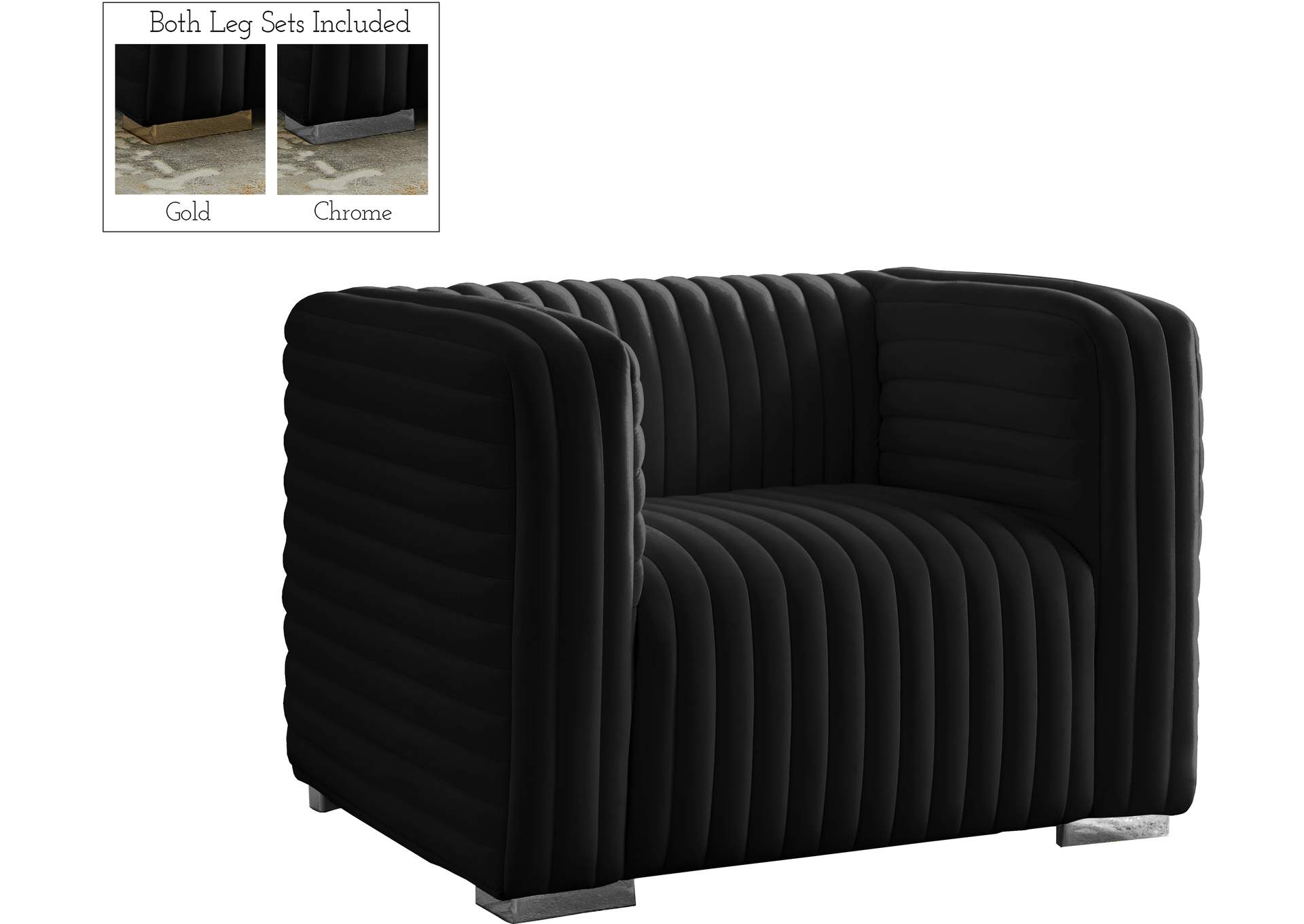 Ravish Black Velvet Chair,Meridian Furniture