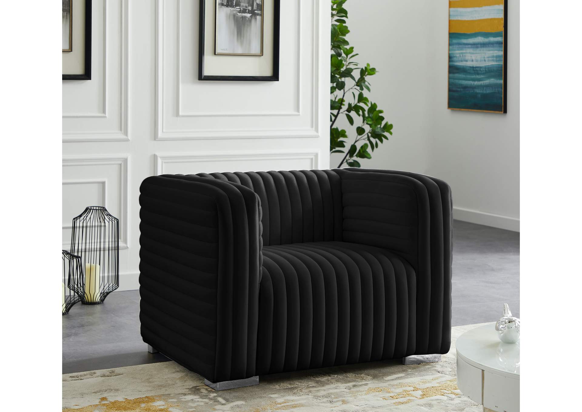 Ravish Black Velvet Chair,Meridian Furniture