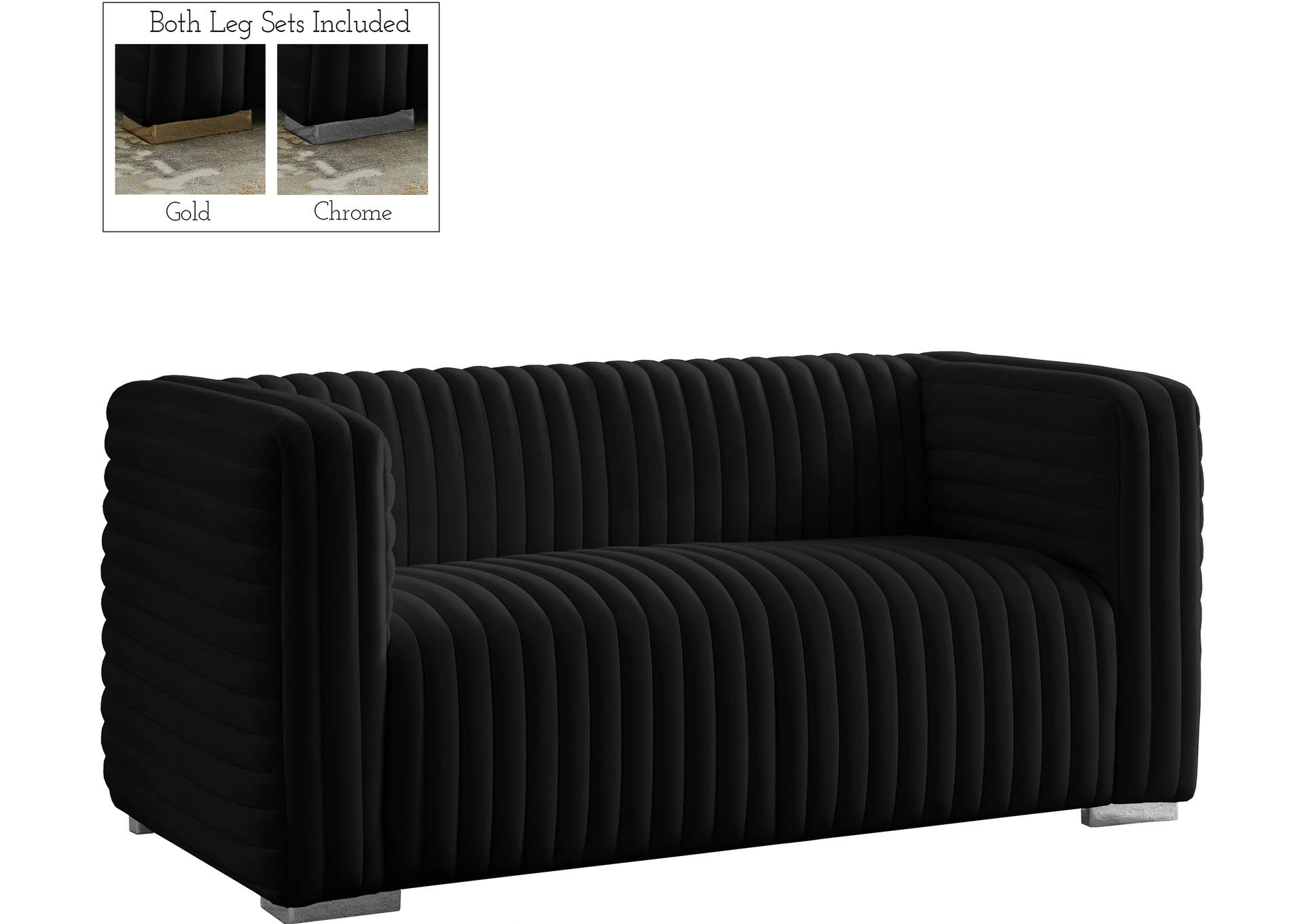 Ravish Black Velvet Loveseat,Meridian Furniture