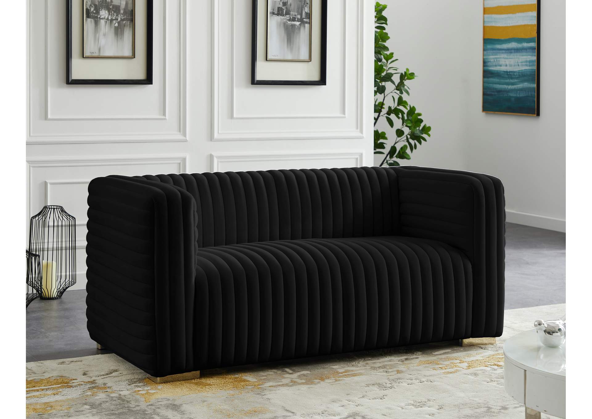 Ravish Black Velvet Loveseat,Meridian Furniture