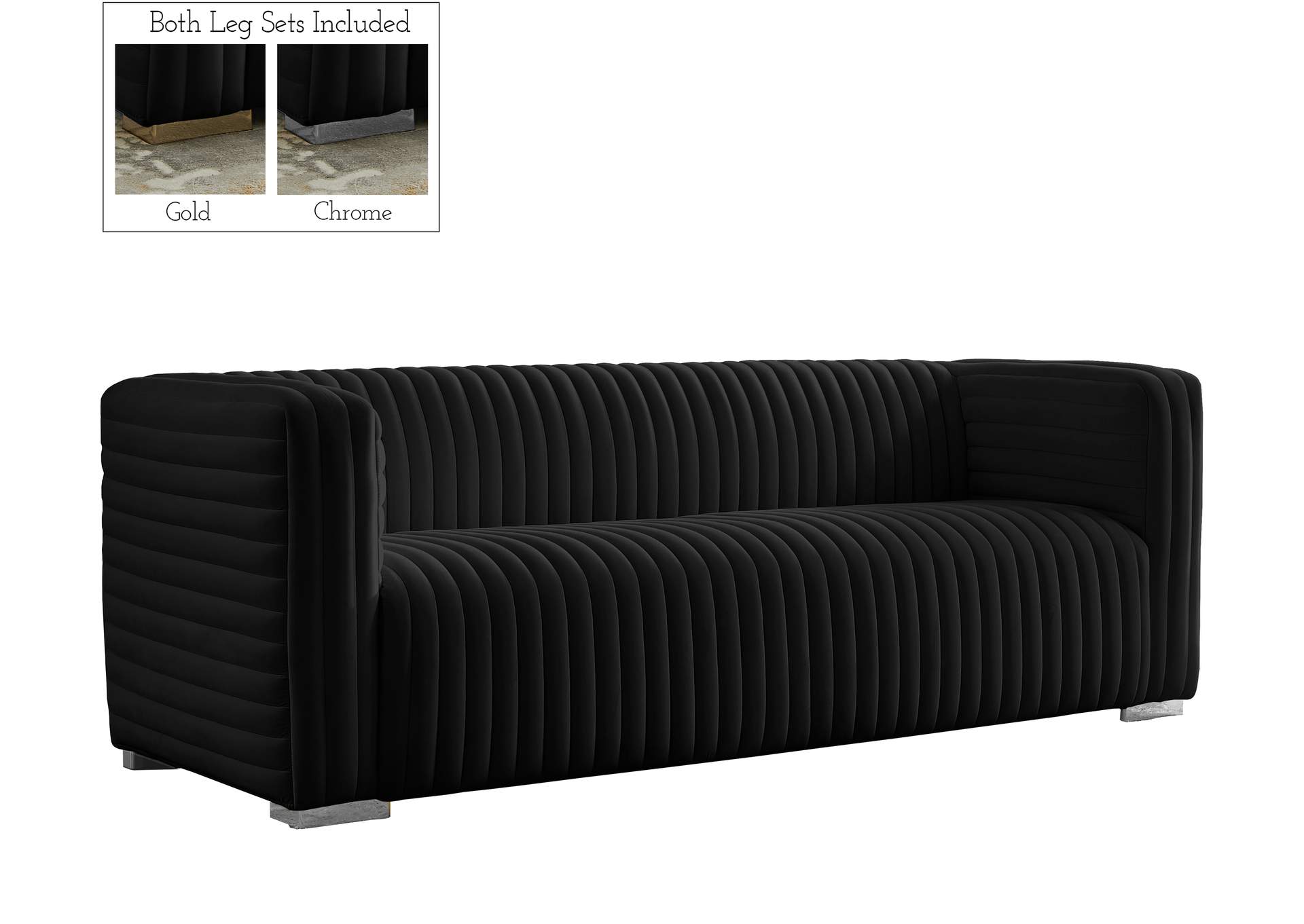 Ravish Black Velvet Sofa,Meridian Furniture