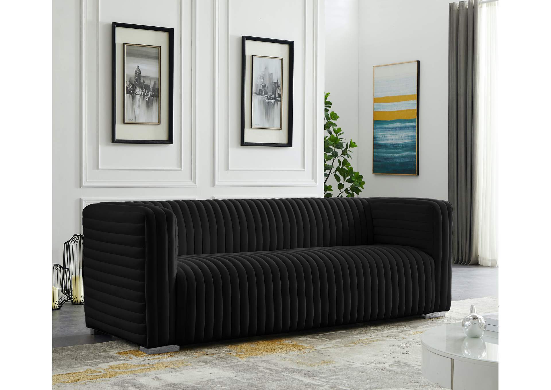 Ravish Black Velvet Sofa,Meridian Furniture