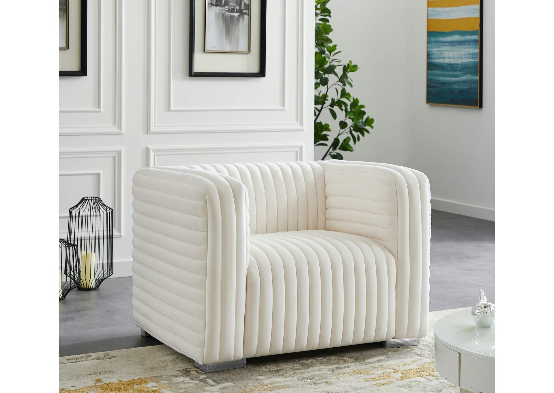 Ravish Cream Velvet Chair,Meridian Furniture