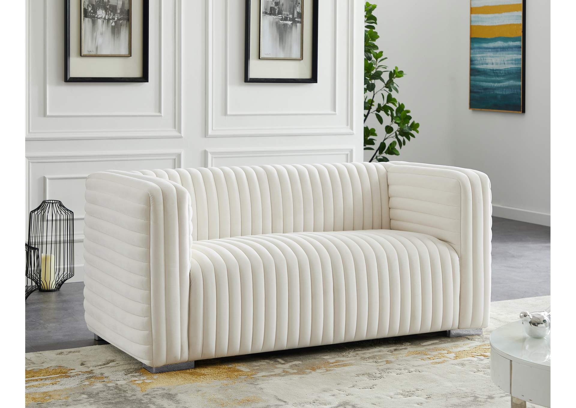 Ravish Cream Velvet Loveseat,Meridian Furniture