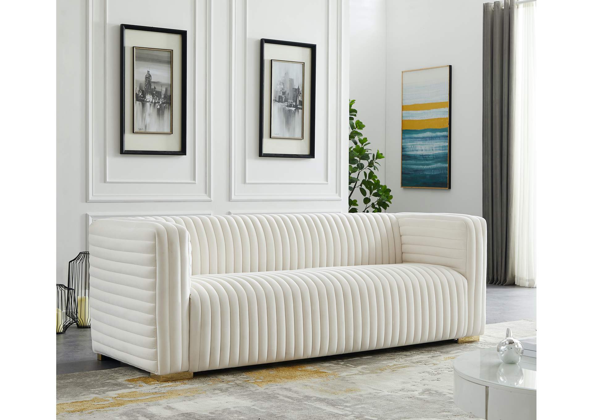 Ravish Cream Velvet Sofa,Meridian Furniture