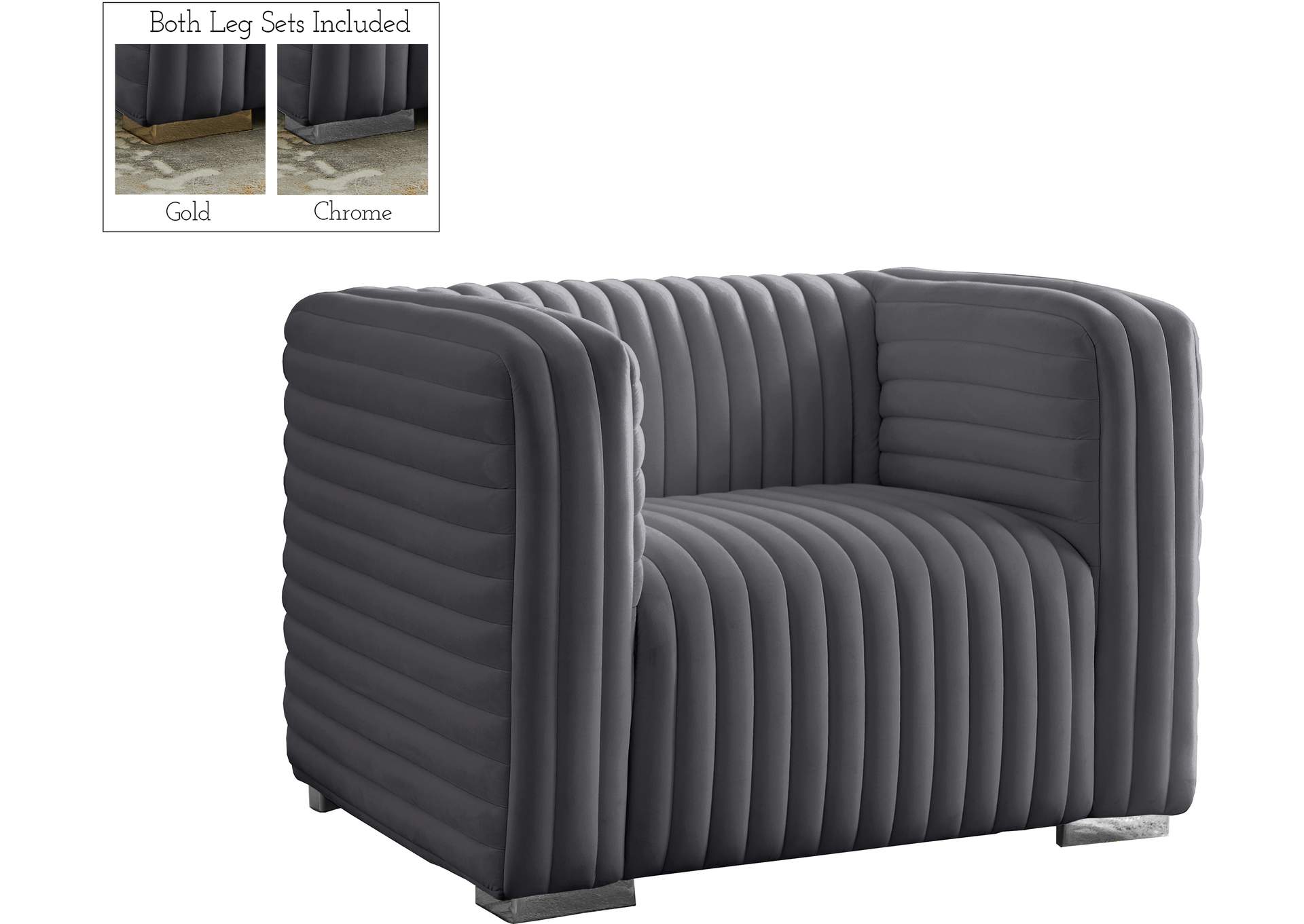 Ravish Grey Velvet Chair,Meridian Furniture