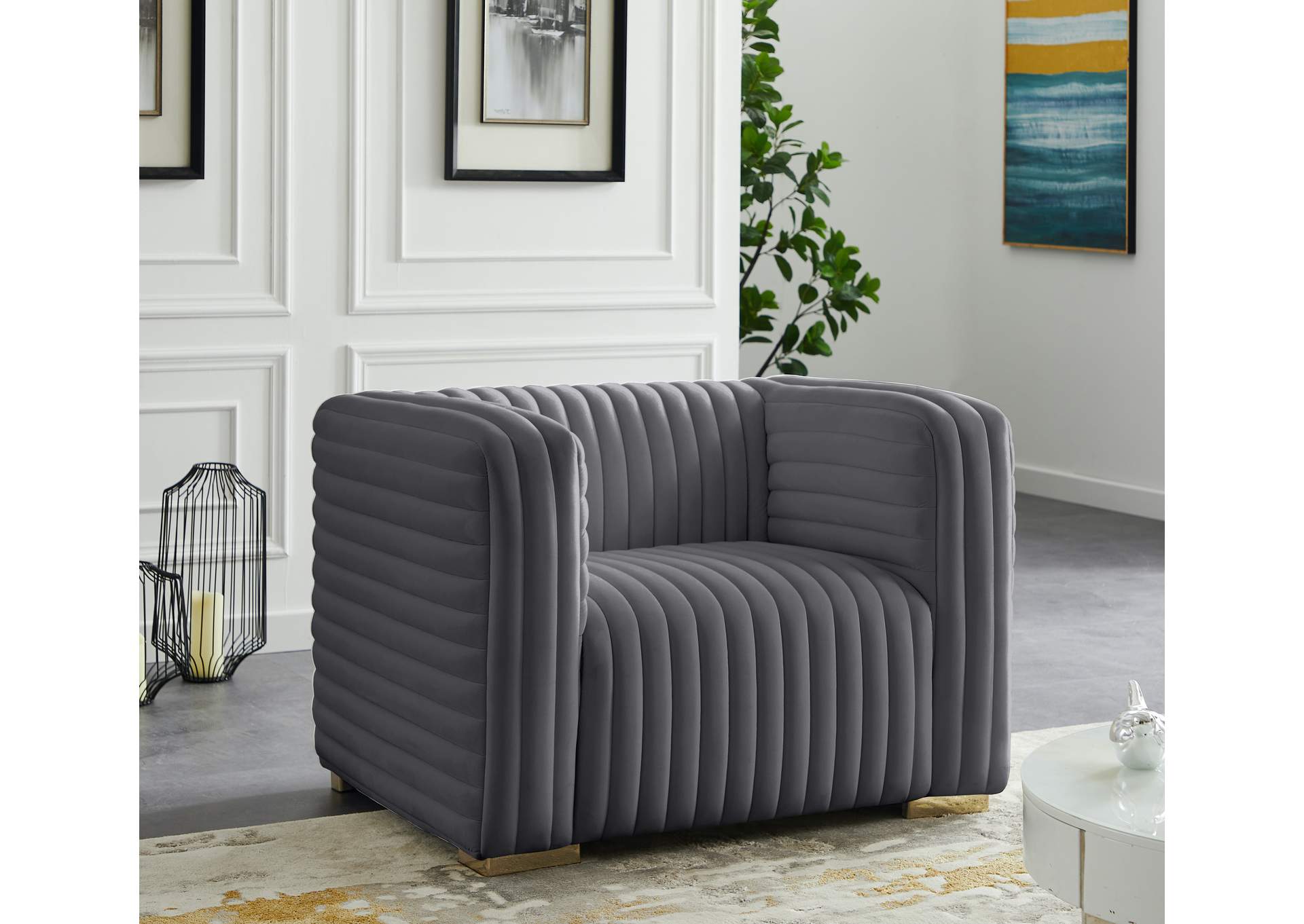 Ravish Grey Velvet Chair,Meridian Furniture