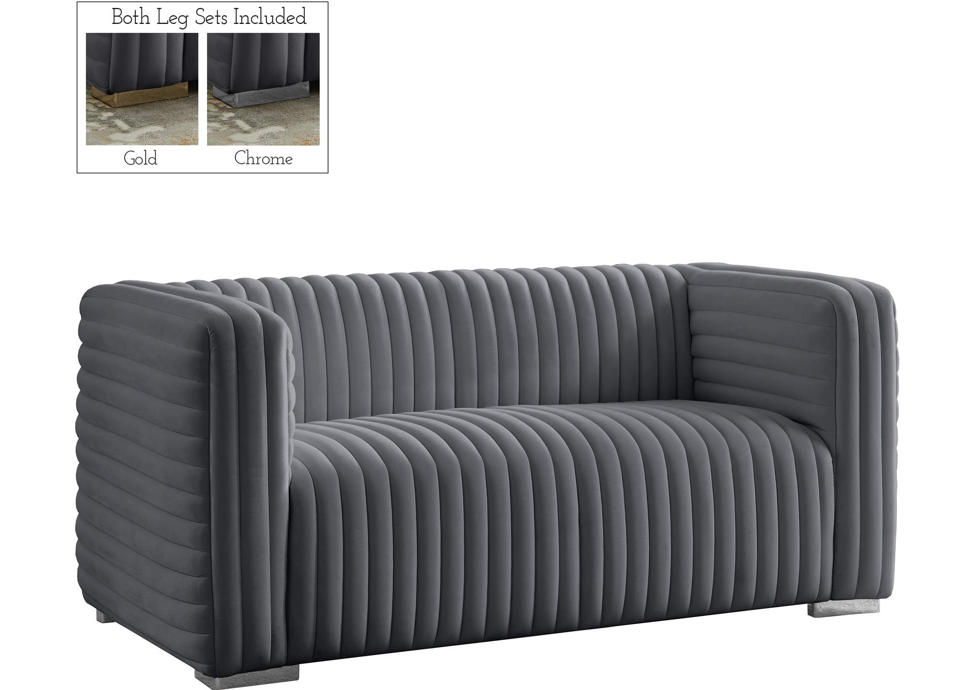 Ravish Grey Velvet Loveseat,Meridian Furniture