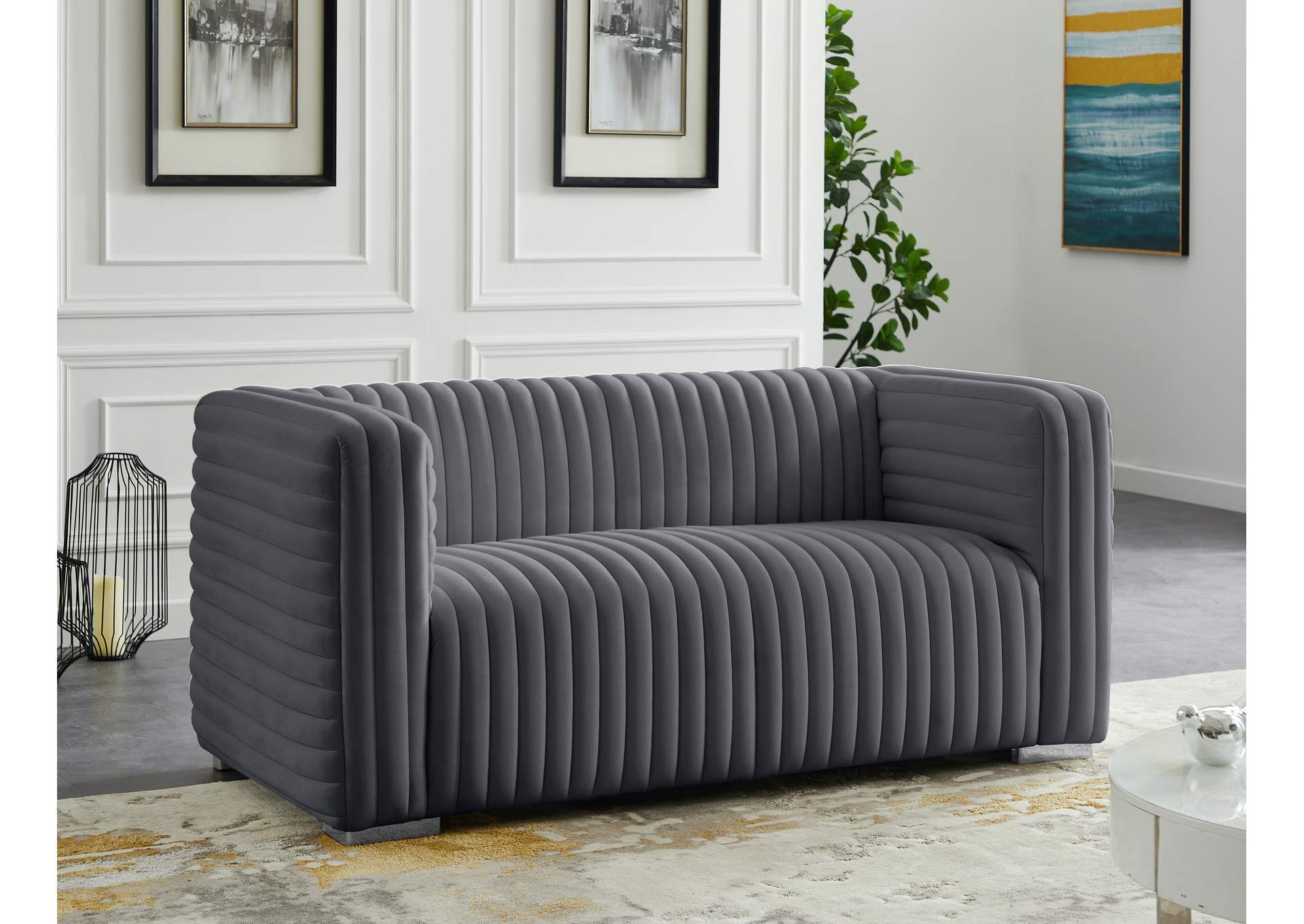 Ravish Grey Velvet Loveseat,Meridian Furniture