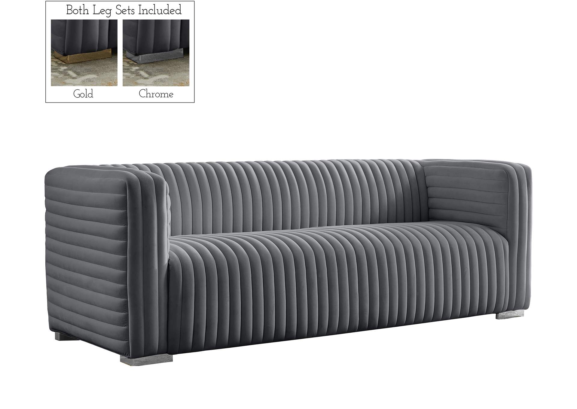 Ravish Grey Velvet Sofa,Meridian Furniture