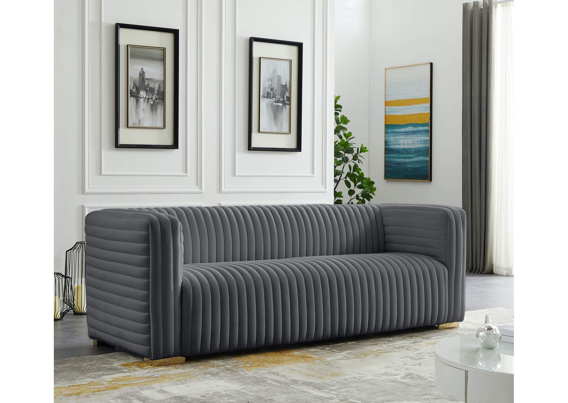 Ravish Grey Velvet Sofa,Meridian Furniture