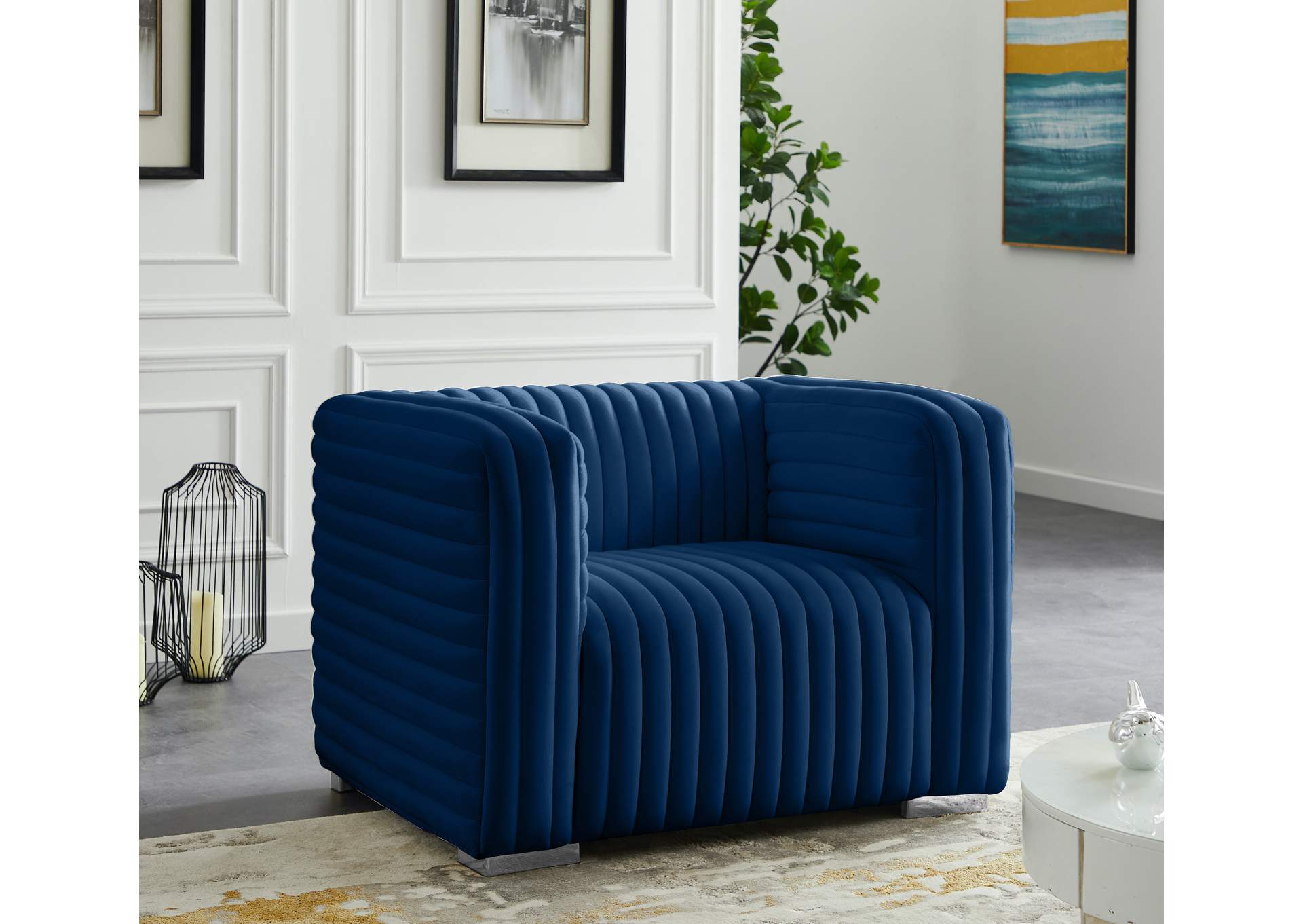 Ravish Navy Velvet Chair,Meridian Furniture