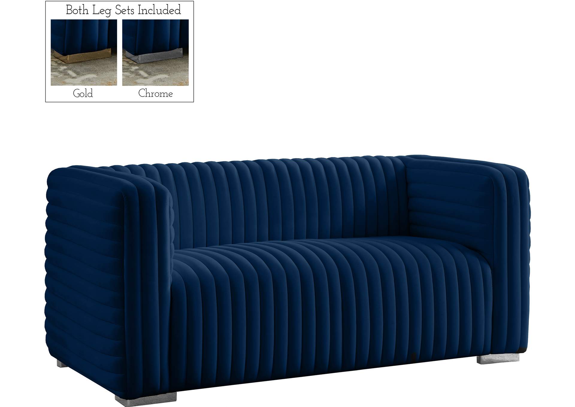 Ravish Navy Velvet Loveseat,Meridian Furniture