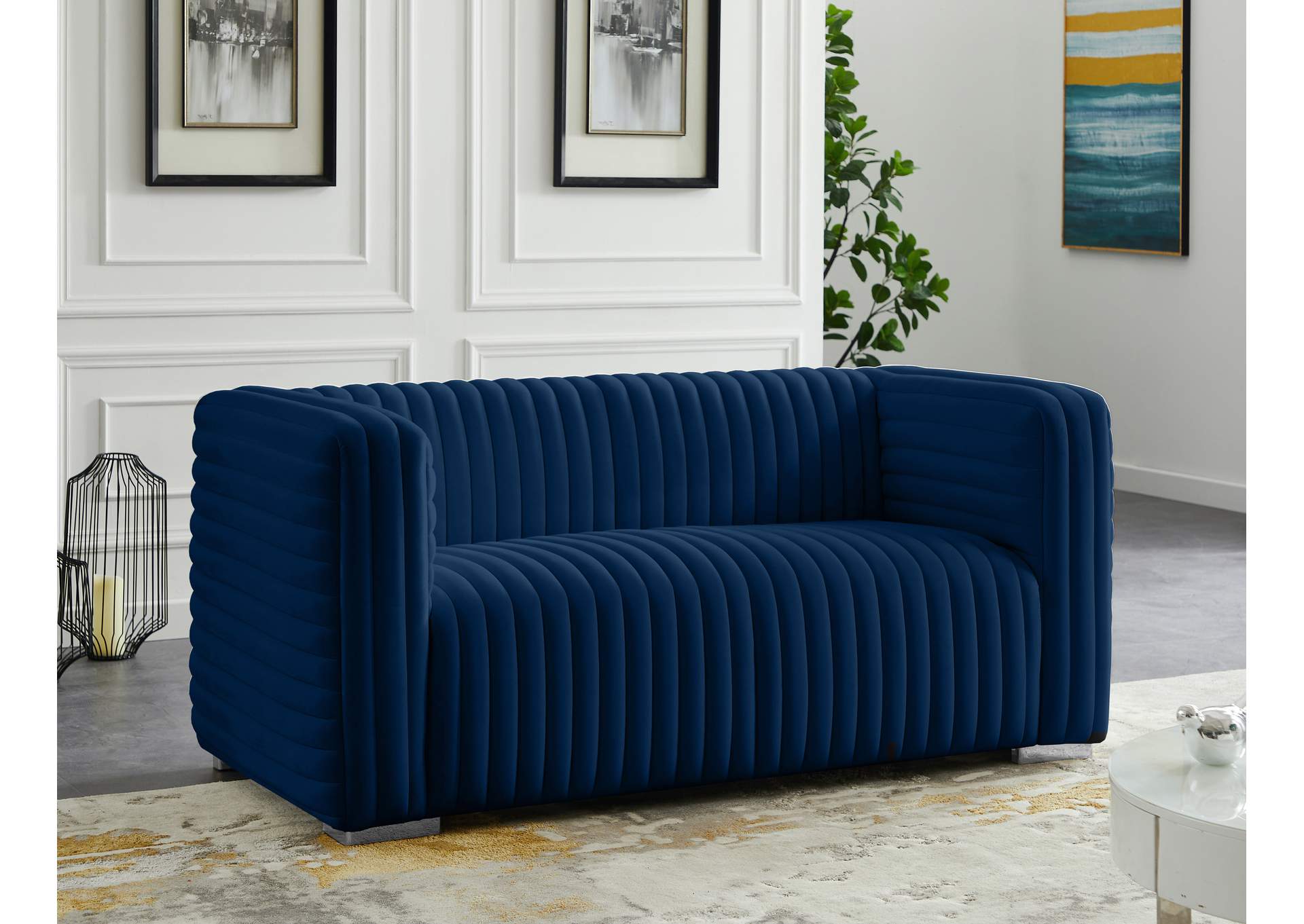 Ravish Navy Velvet Loveseat,Meridian Furniture