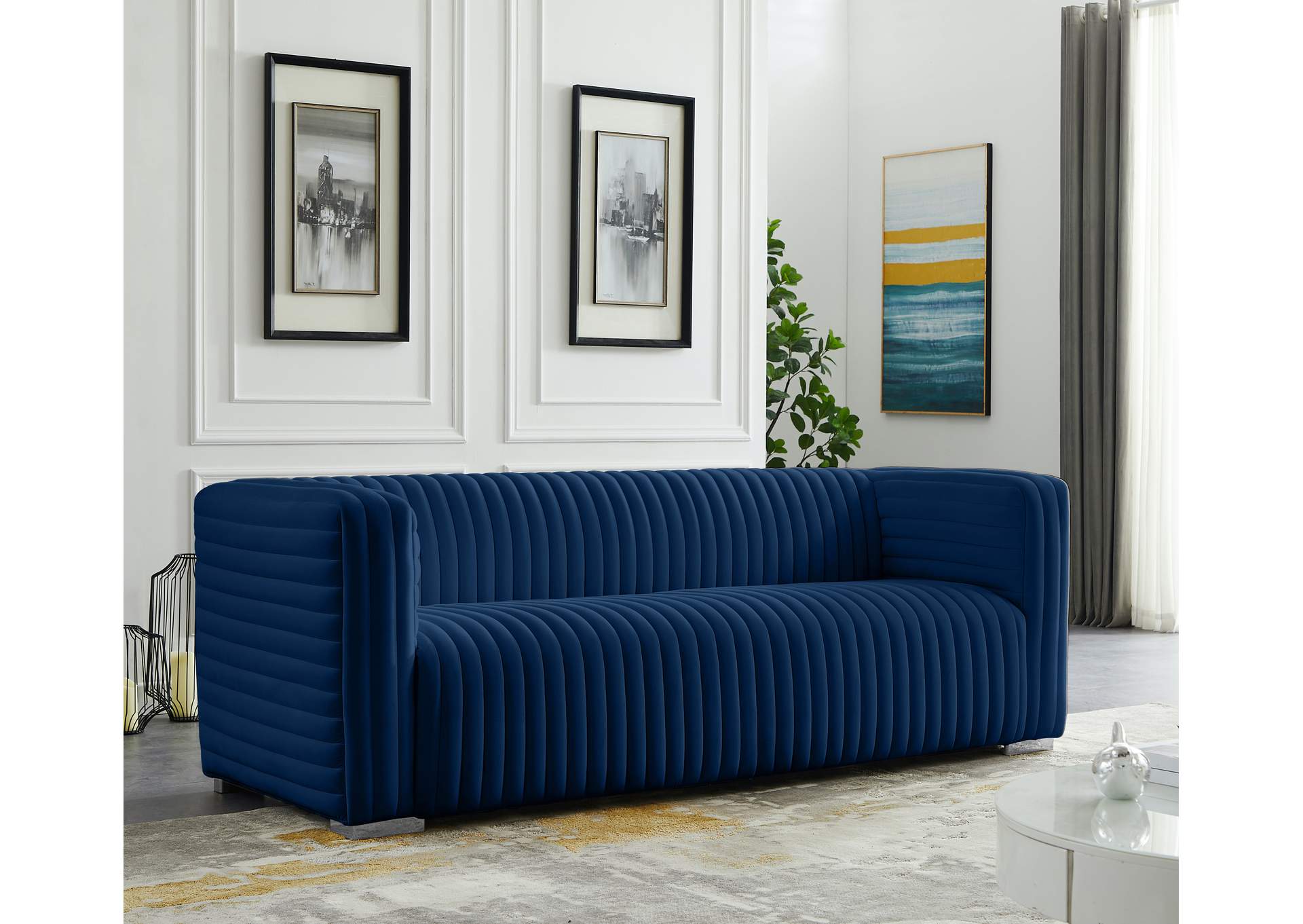 Ravish Navy Velvet Sofa,Meridian Furniture