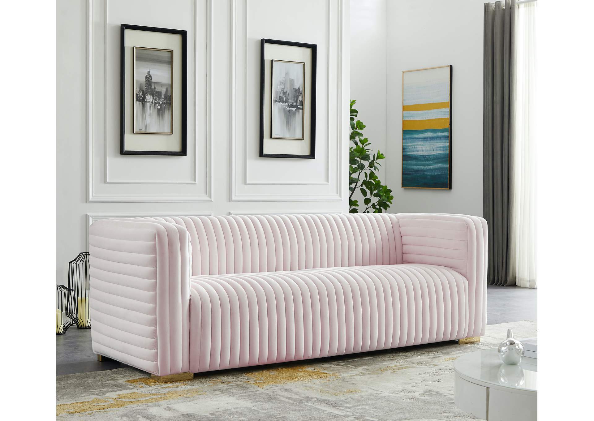 Ravish Pink Velvet Sofa,Meridian Furniture