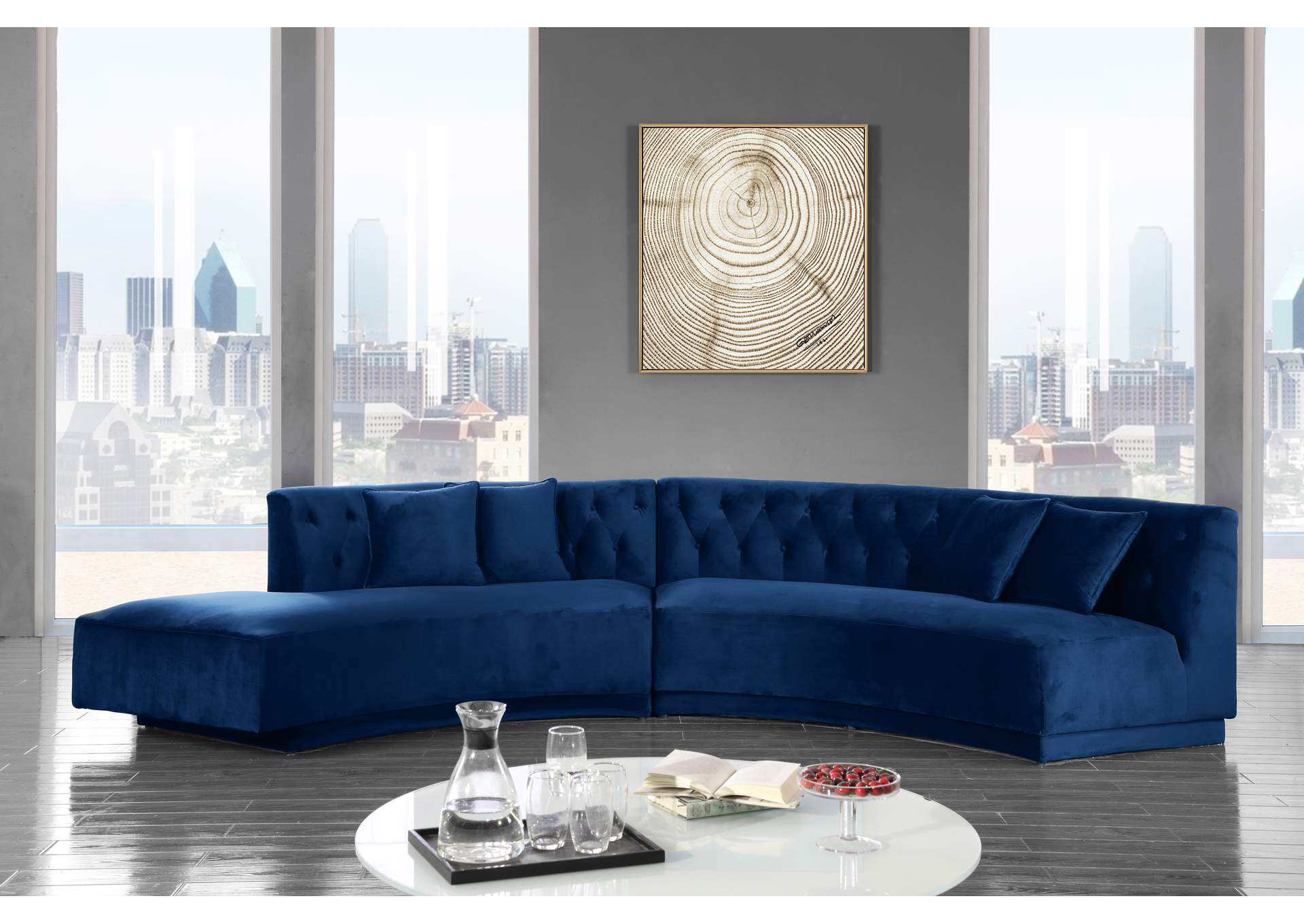 Kenzi Navy Velvet 2 Piece Sectional,Meridian Furniture