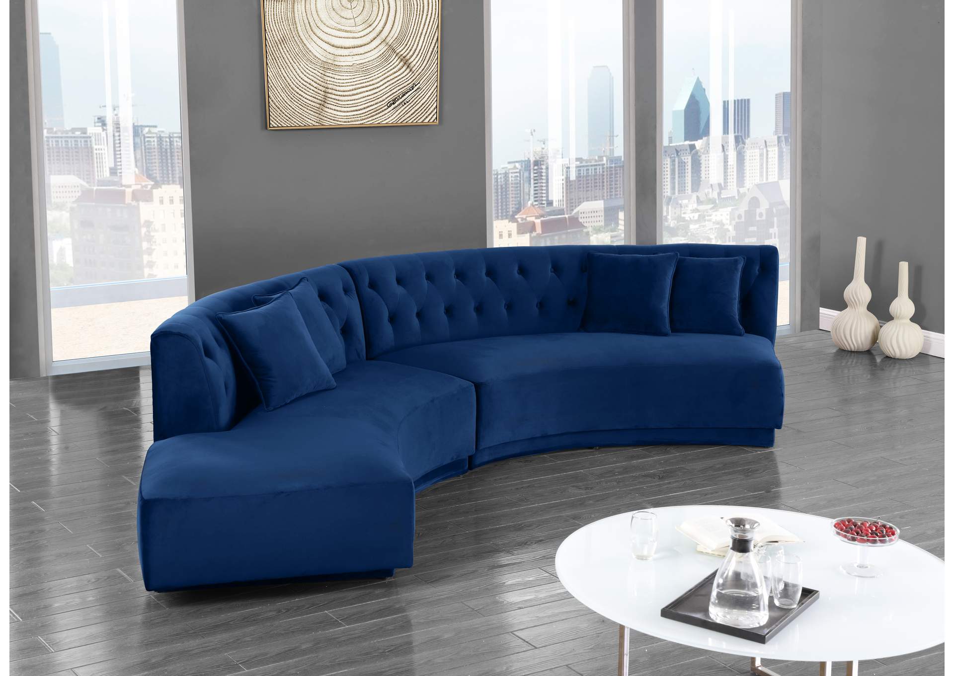 Kenzi Navy Velvet 2 Piece Sectional,Meridian Furniture