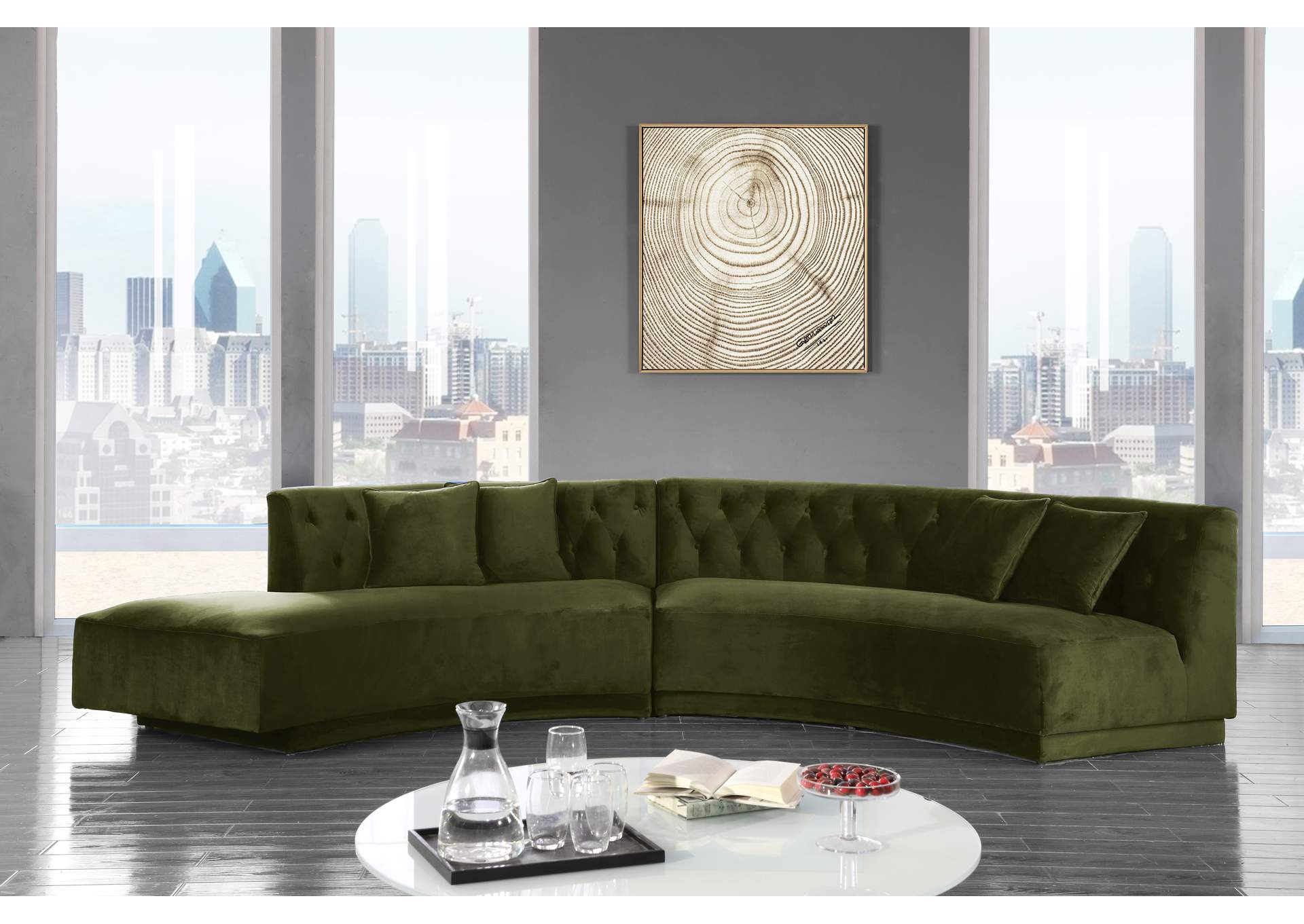 Kenzi Olive Velvet 2 Piece Sectional,Meridian Furniture