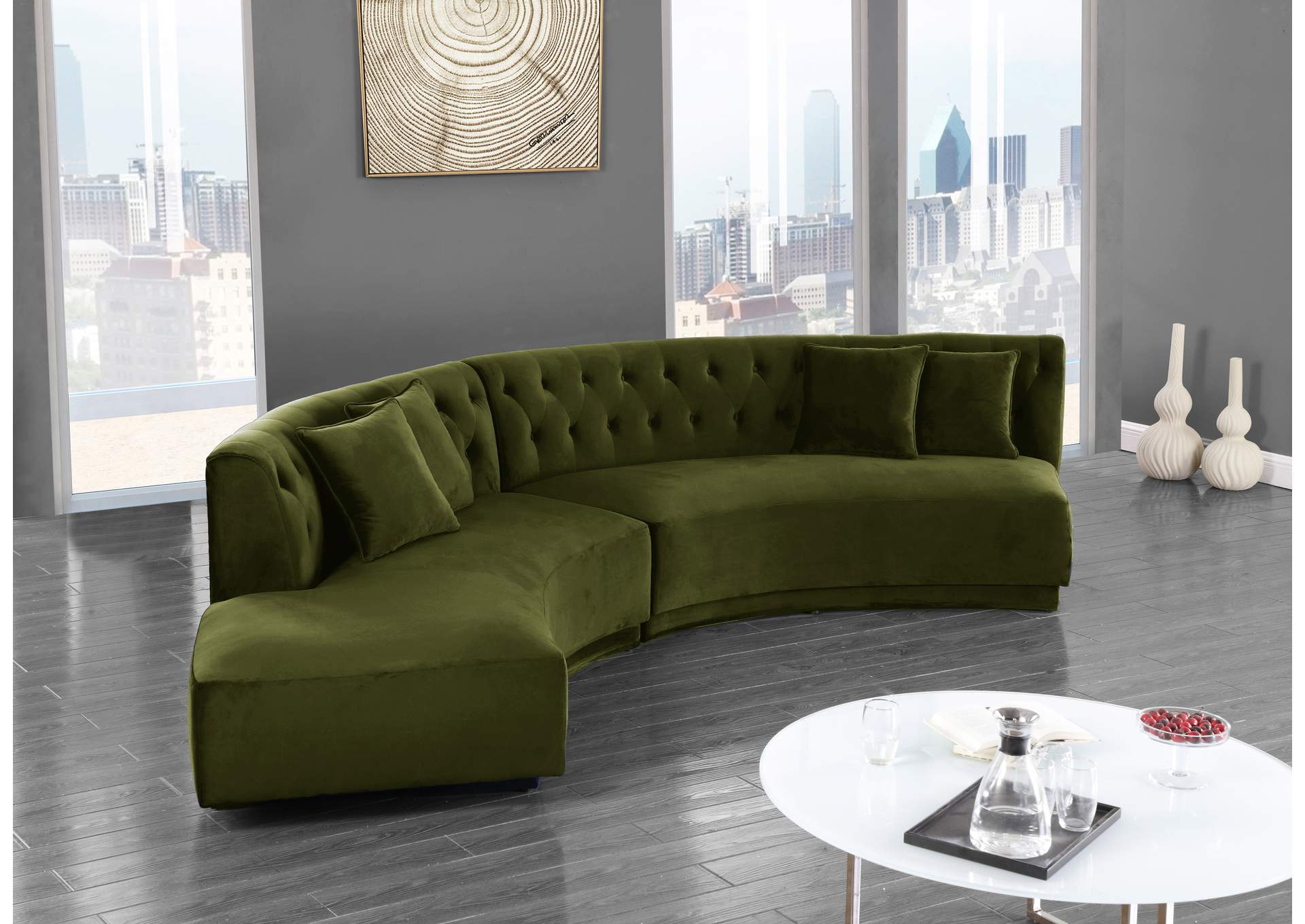 Kenzi Olive Velvet 2 Piece Sectional,Meridian Furniture