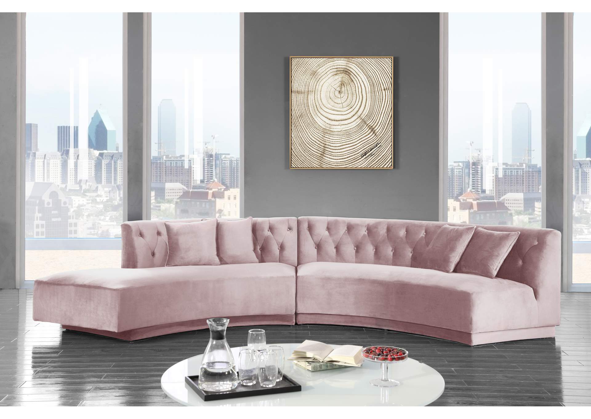 Kenzi Pink Velvet 2 Piece Sectional,Meridian Furniture