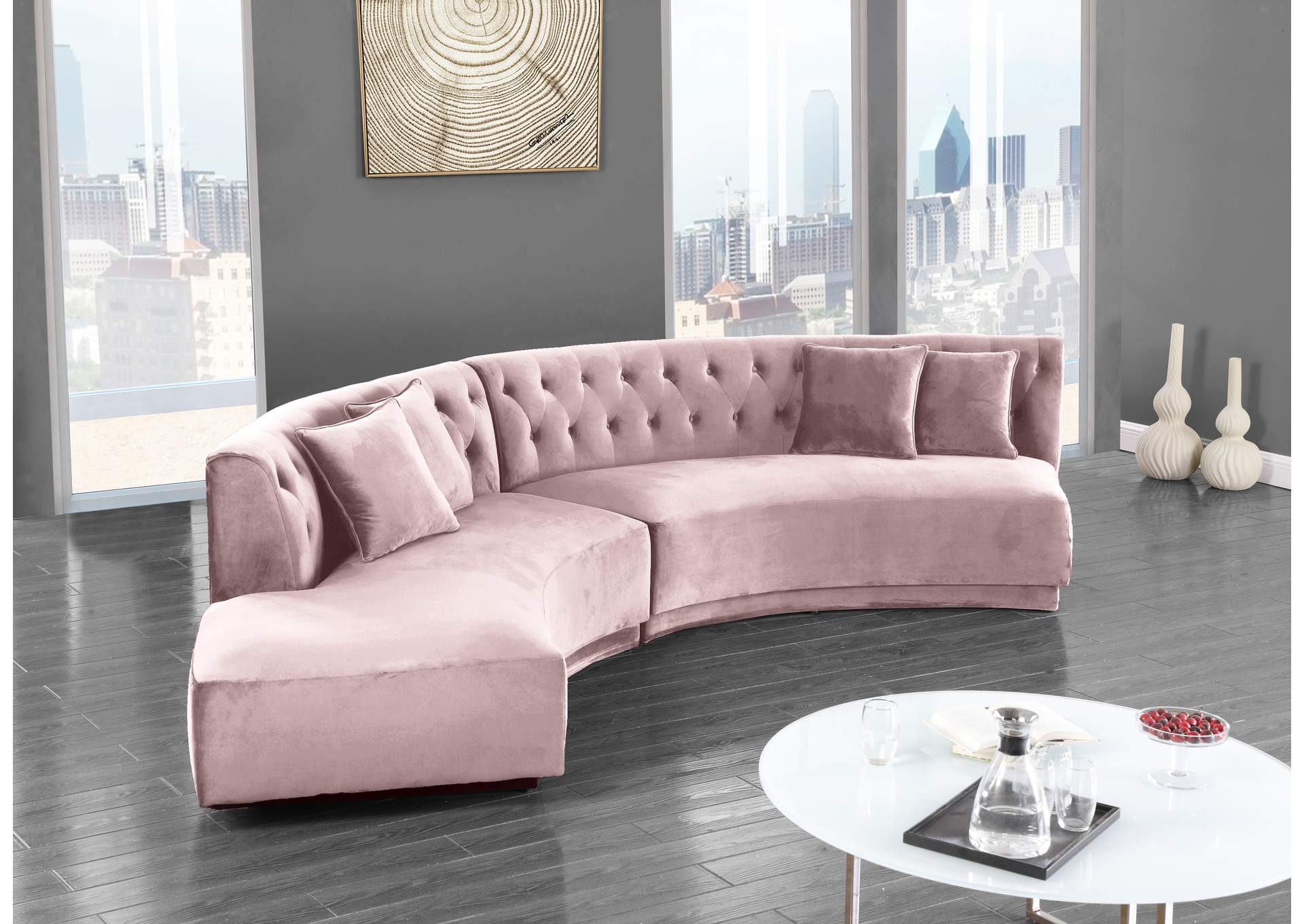 Kenzi Pink Velvet 2 Piece Sectional,Meridian Furniture