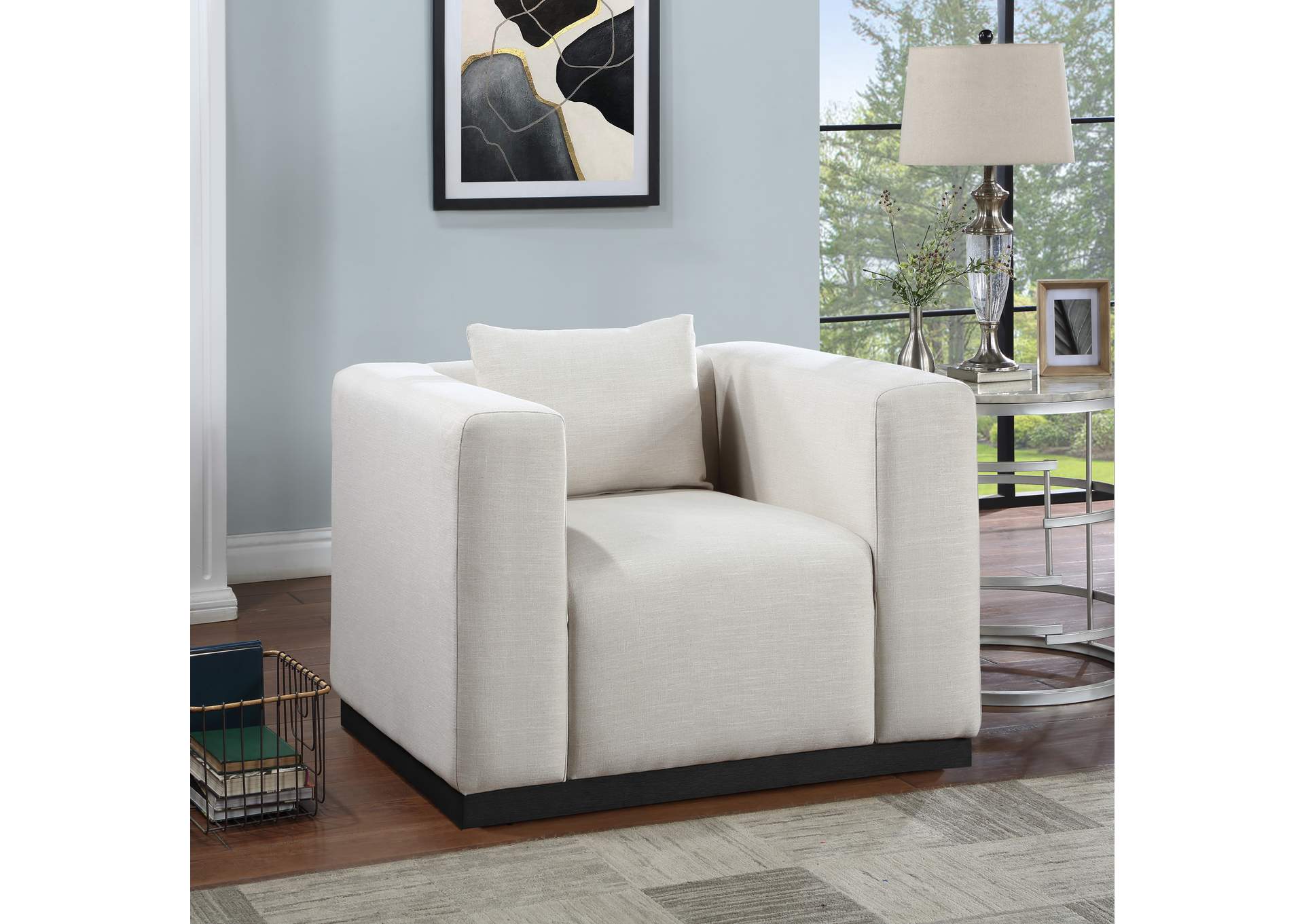 Alfie Beige Linen Textured Fabic Chair,Meridian Furniture