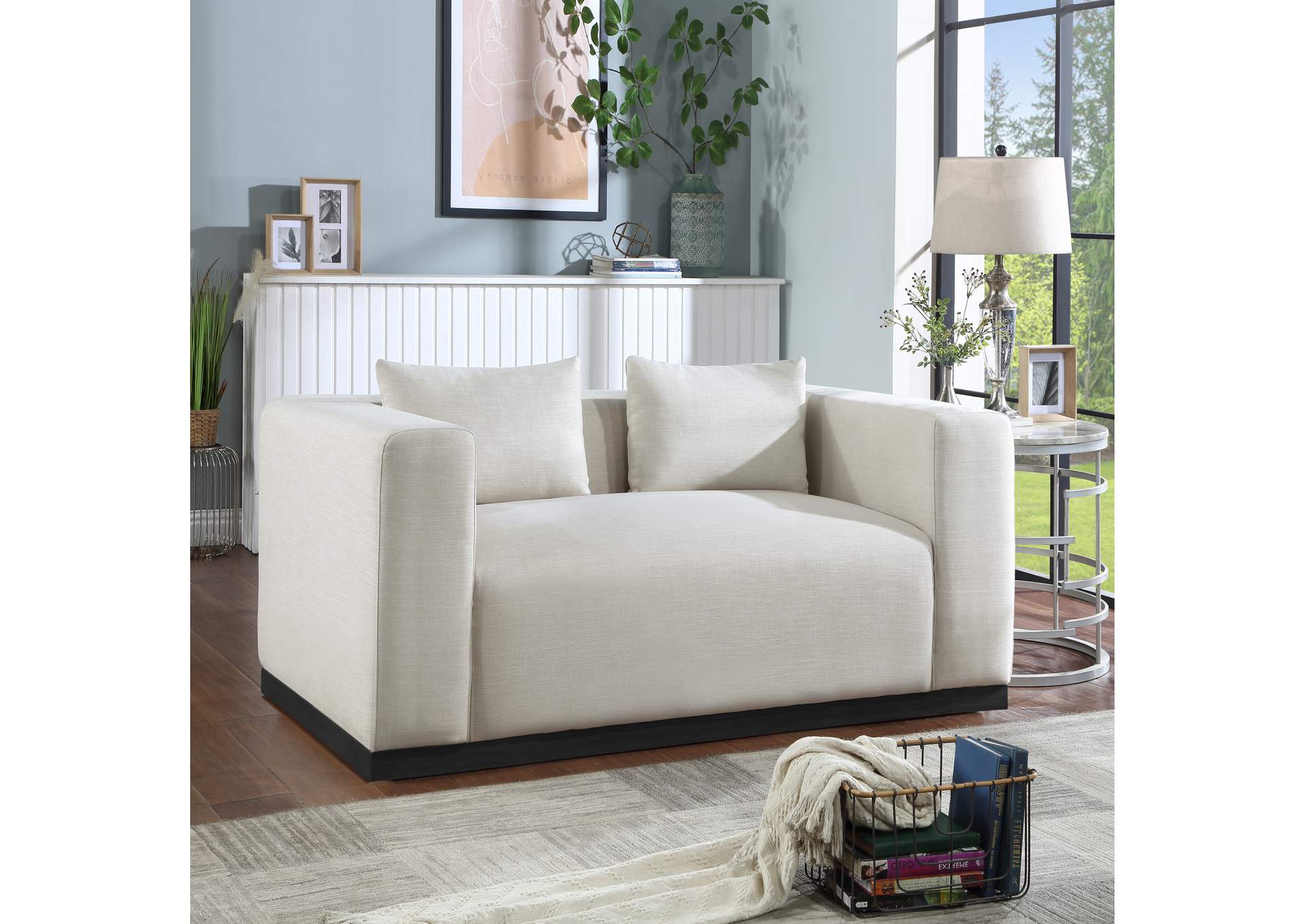 Alfie Beige Linen Textured Fabic Loveseat,Meridian Furniture