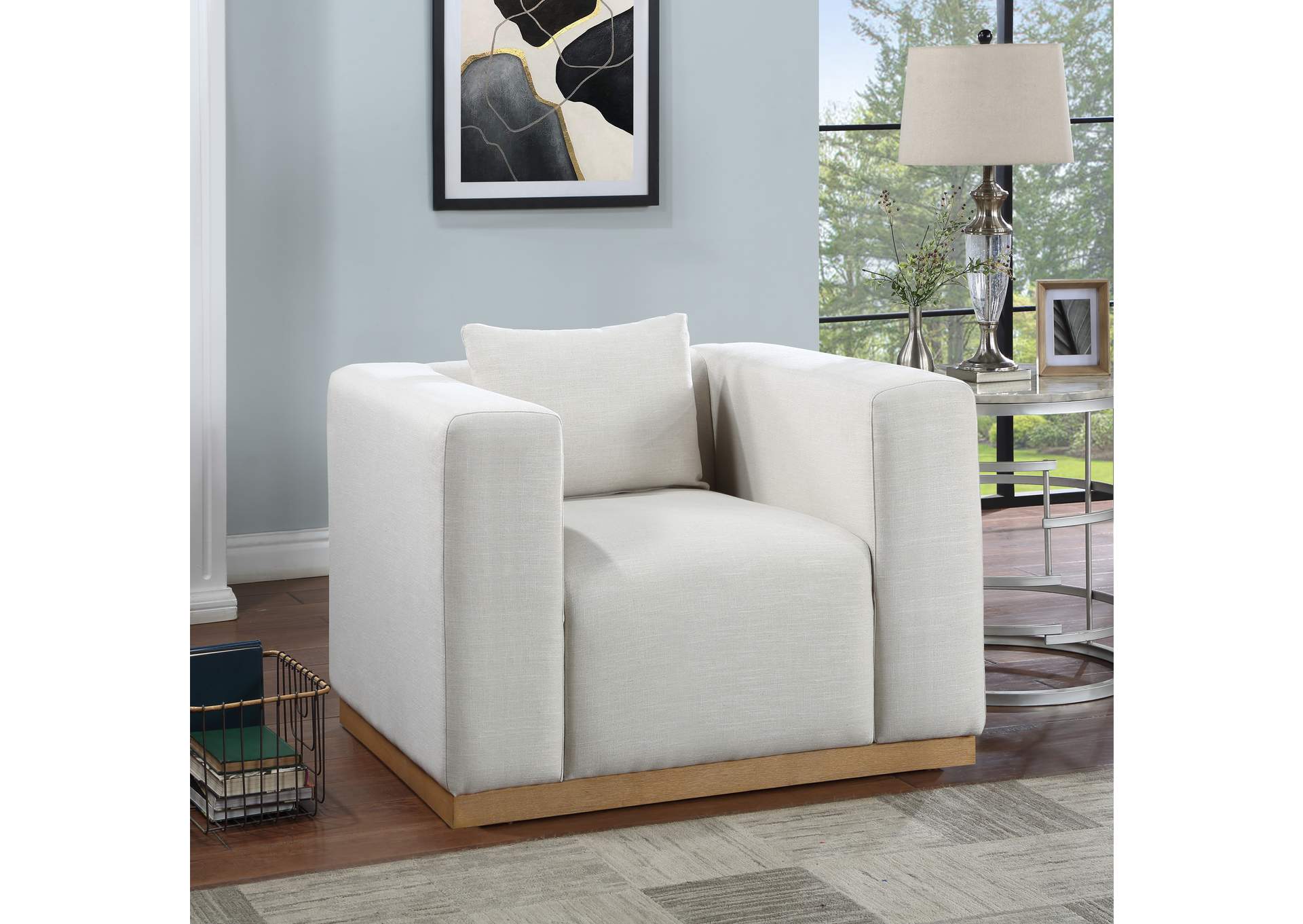 Alfie Cream Linen Textured Fabic Chair,Meridian Furniture
