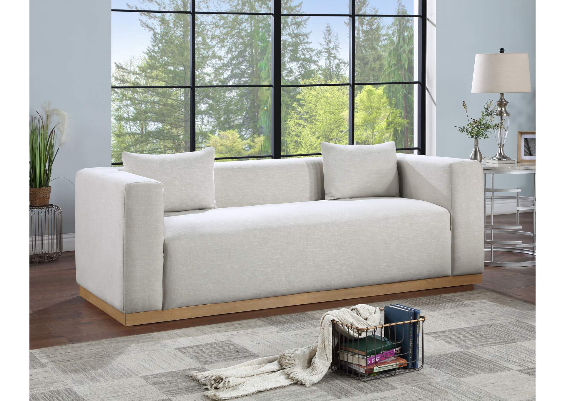 Alfie Cream Linen Textured Fabic Sofa,Meridian Furniture