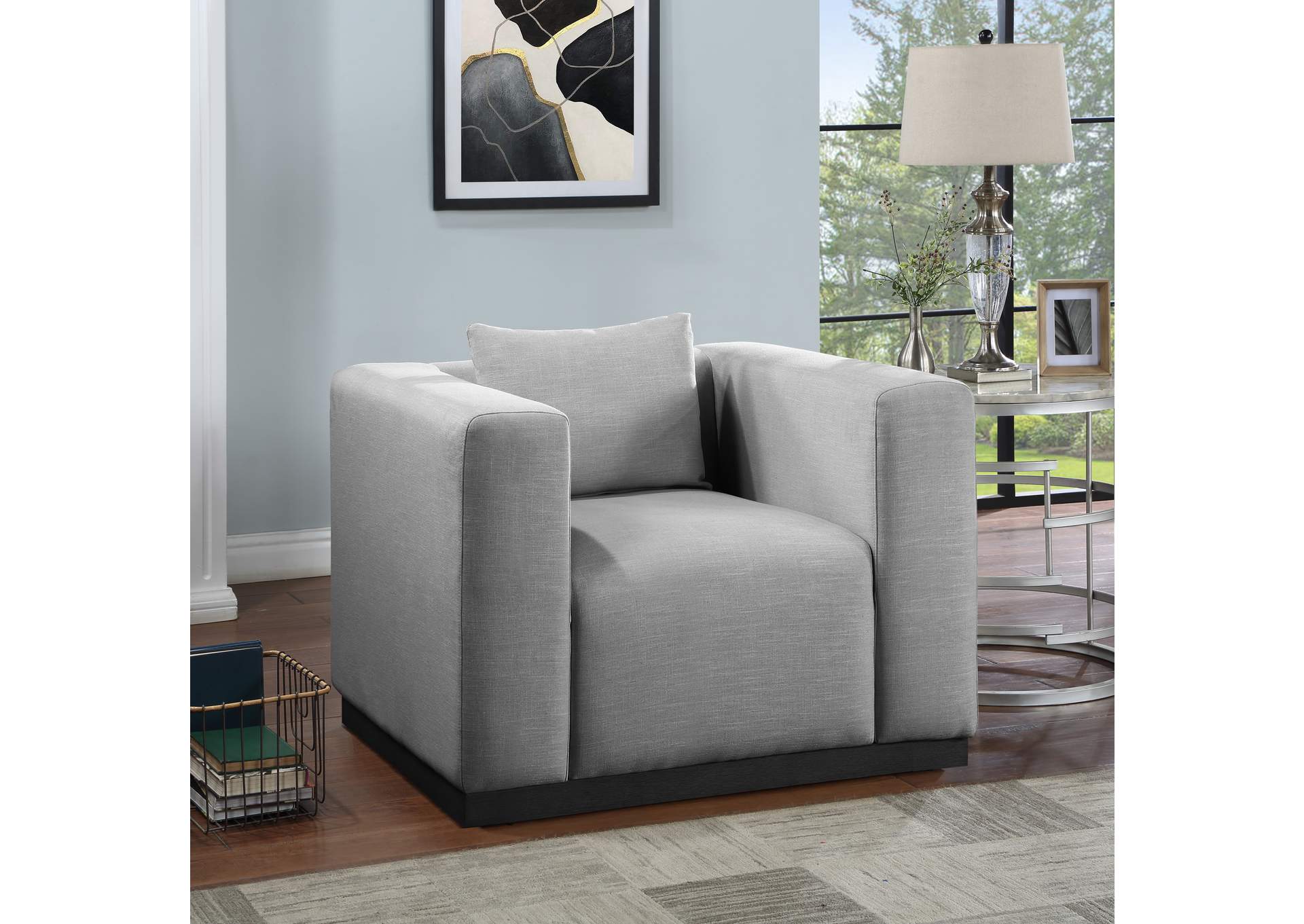 Alfie Grey Linen Textured Fabic Chair,Meridian Furniture