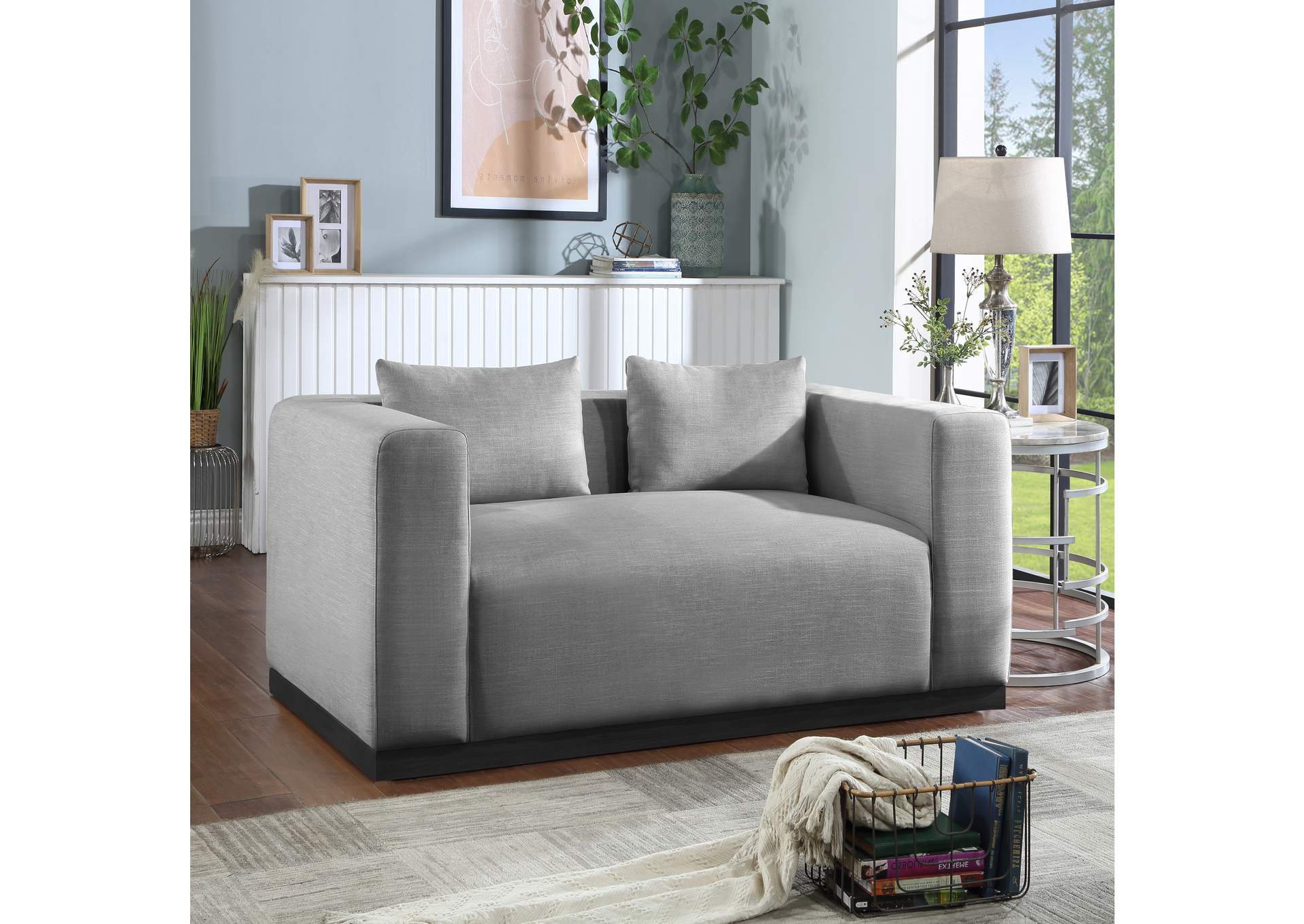 Alfie Grey Linen Textured Fabic Loveseat,Meridian Furniture