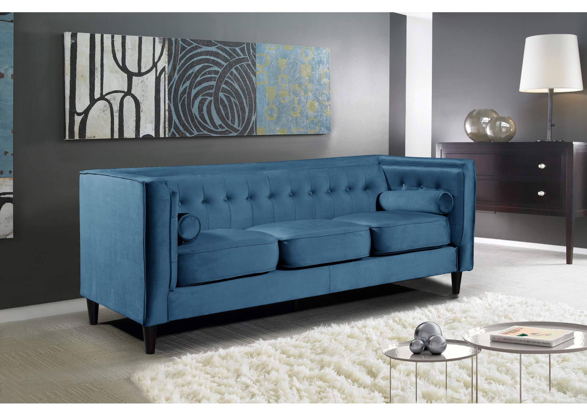 Taylor Light Blue Velvet Sofa Baci Living Room